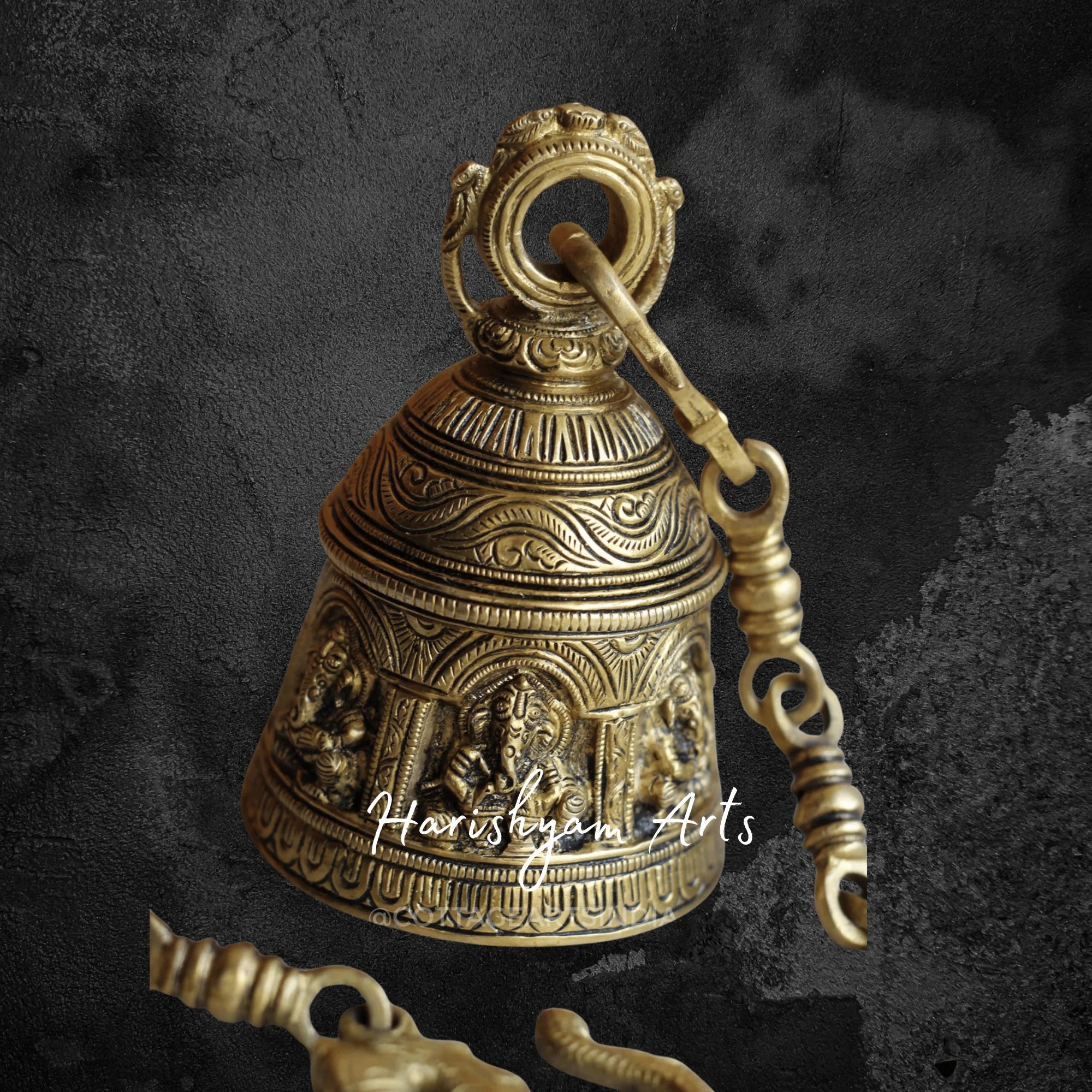Temple Bell with Intricate Brass Ganesha Engraving