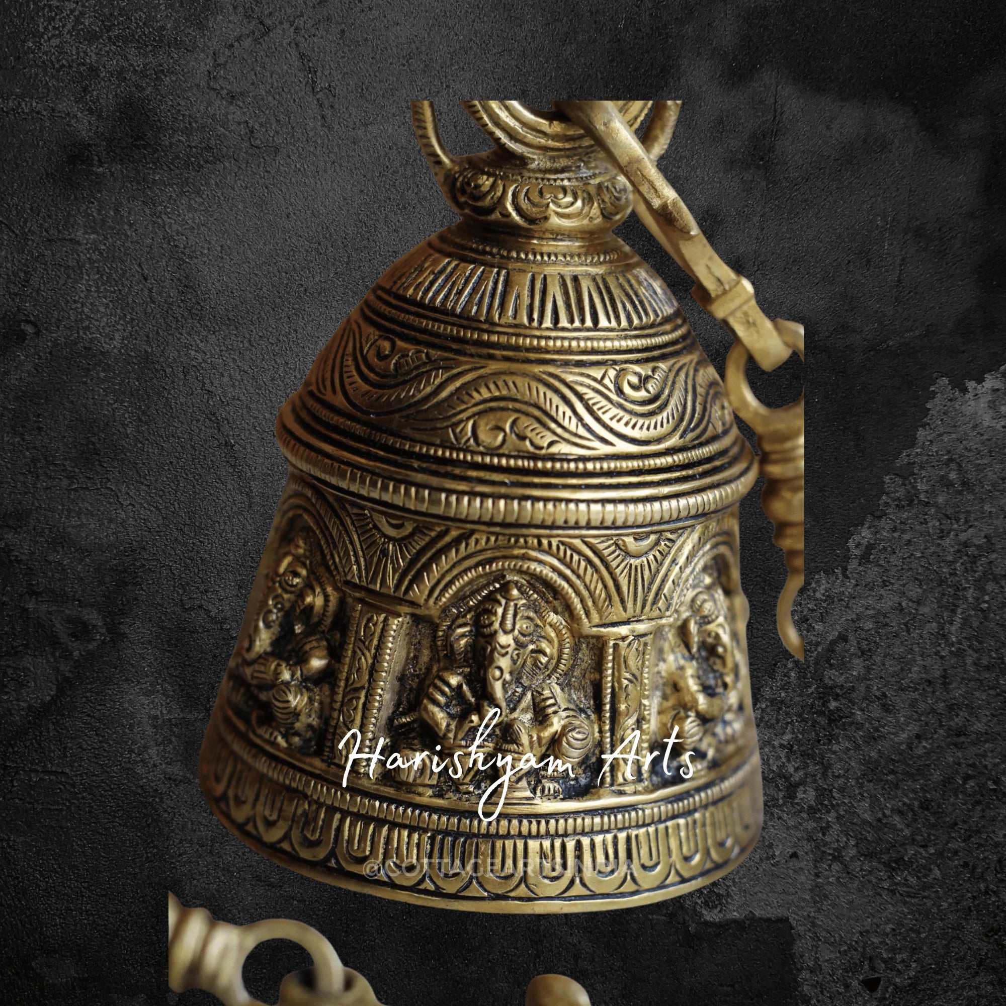 Temple Bell with Intricate Brass Ganesha Engraving
