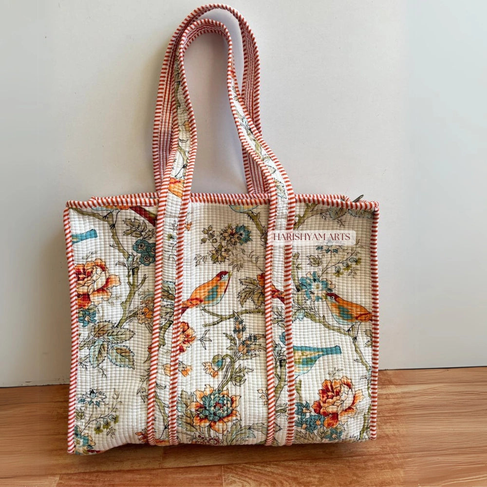 The Chirpy Garden Quilted Tote Bag