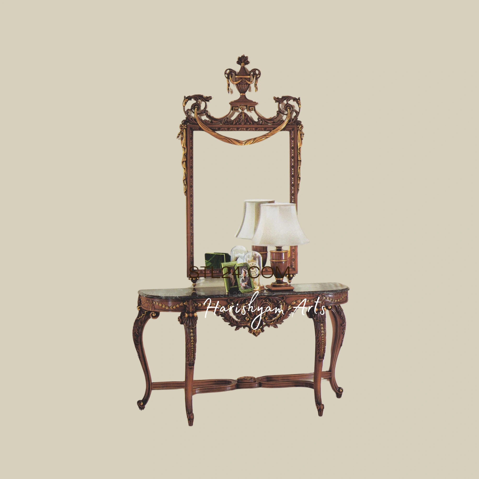 Timeless Carved Wooden Dressing Table with Storage Drawers2
