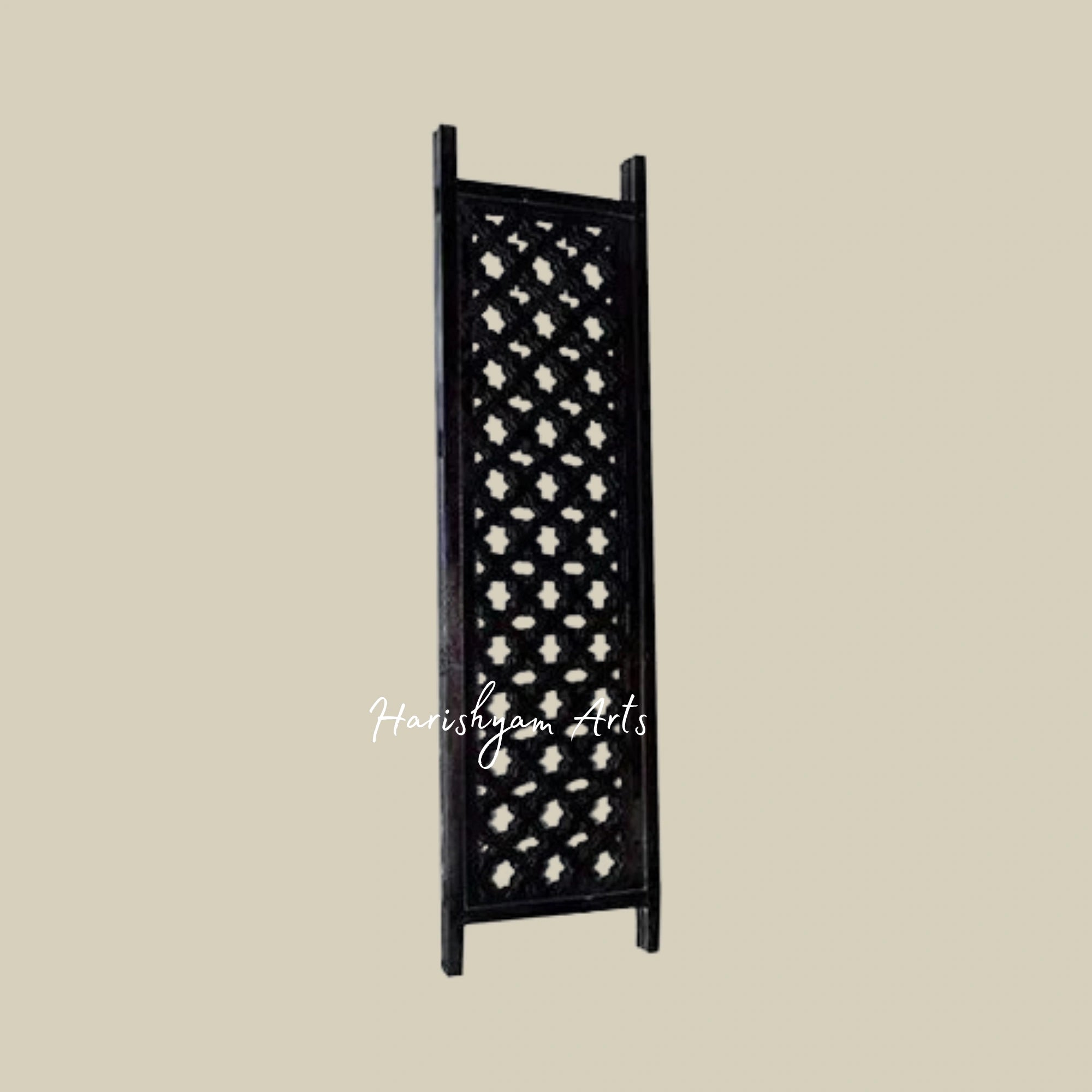 Traditional 3 Panel Wooden Room Divider with Indian Carvings