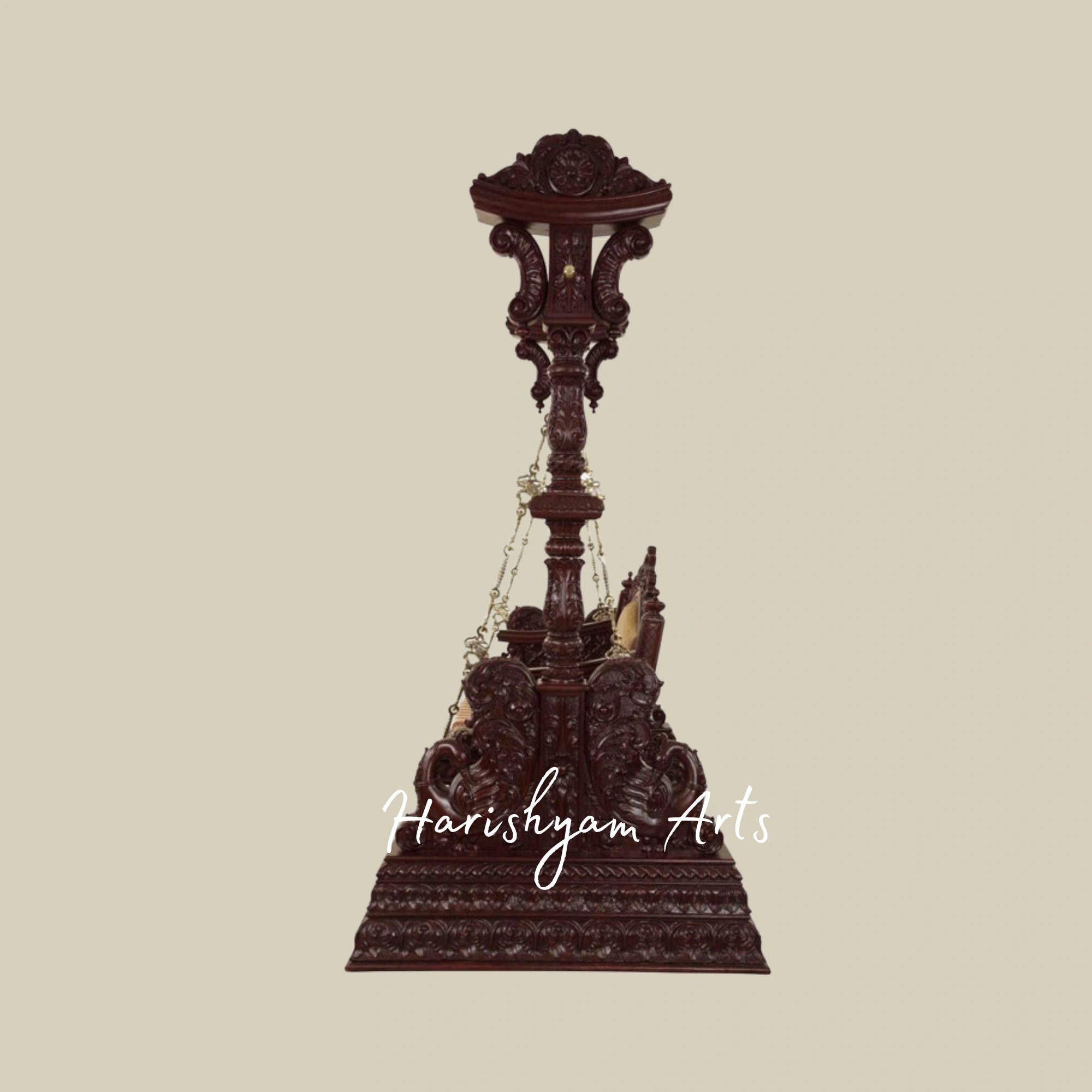 Traditional Dark Teak Wood Swing with Brass Chains for Home Décor