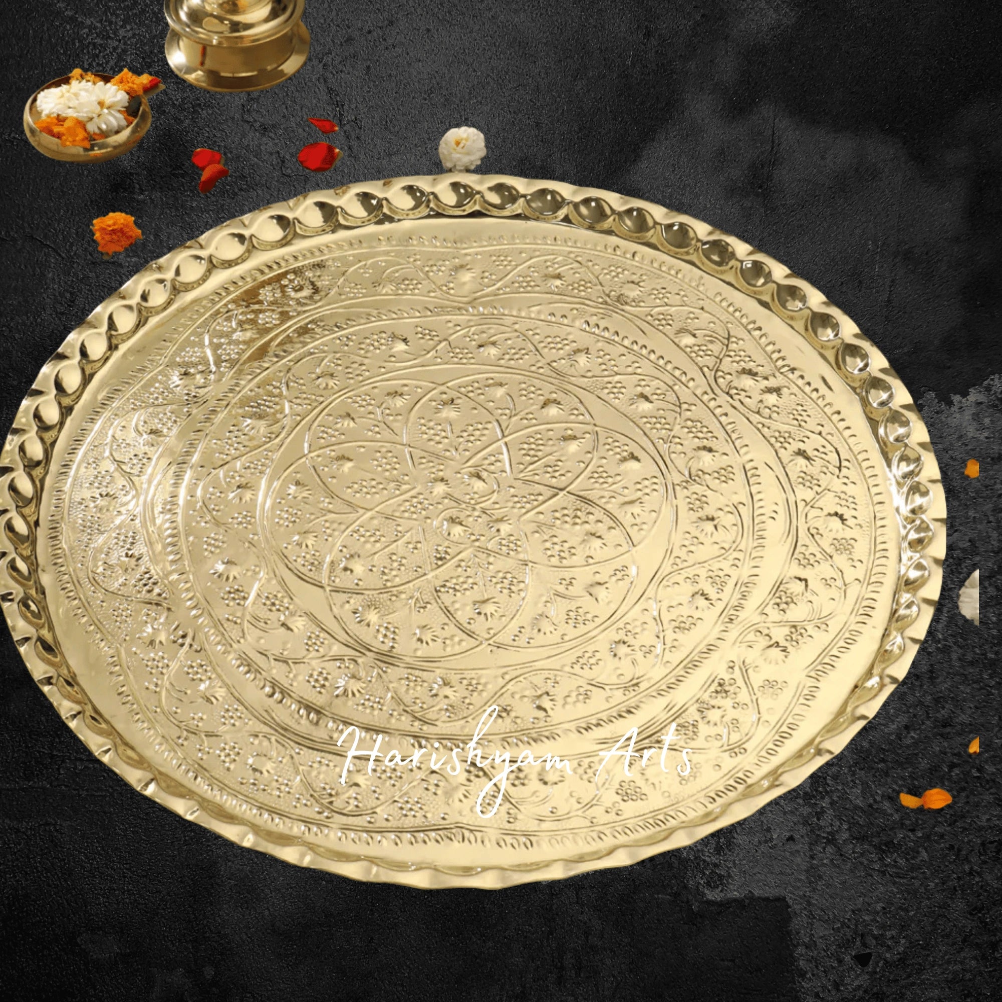 Traditional Handcrafted Brass Puja Thali for Home Mandir Use