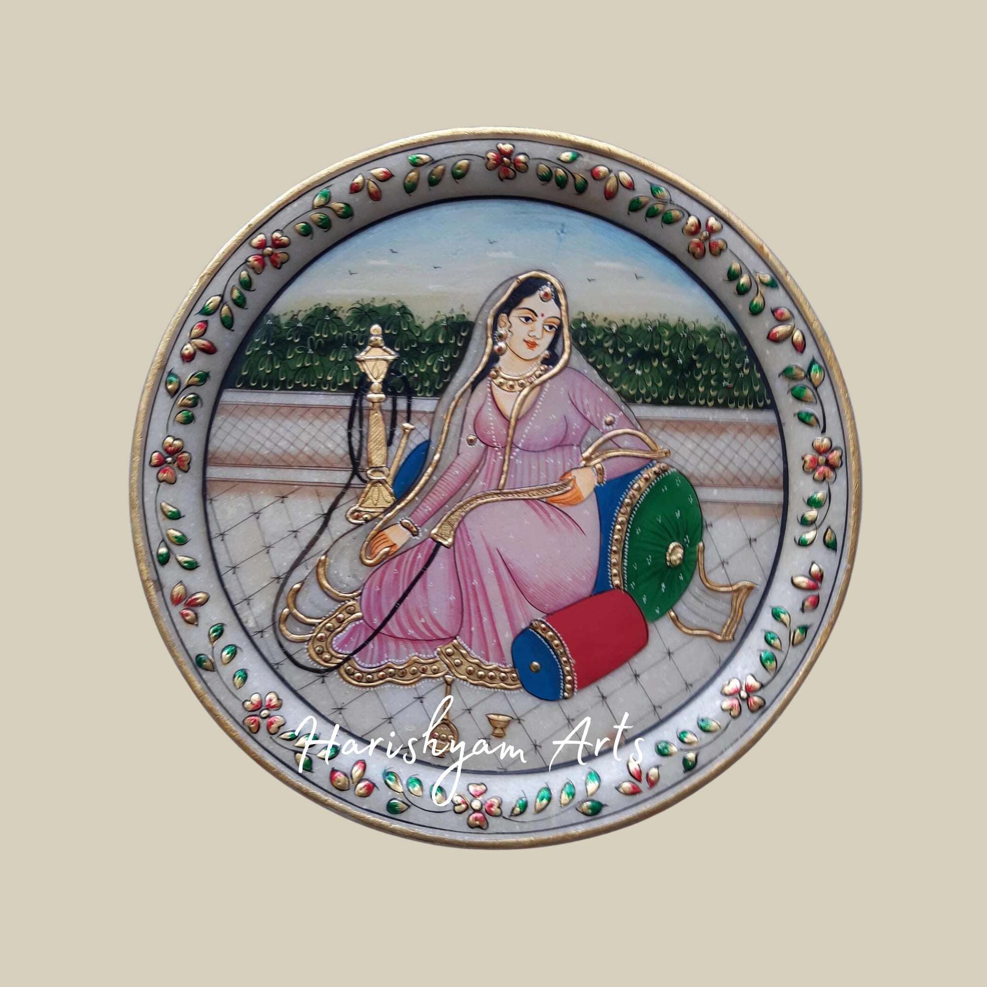 Traditional Indian Hand-Painted White Marble Plate – Perfect for Weddings