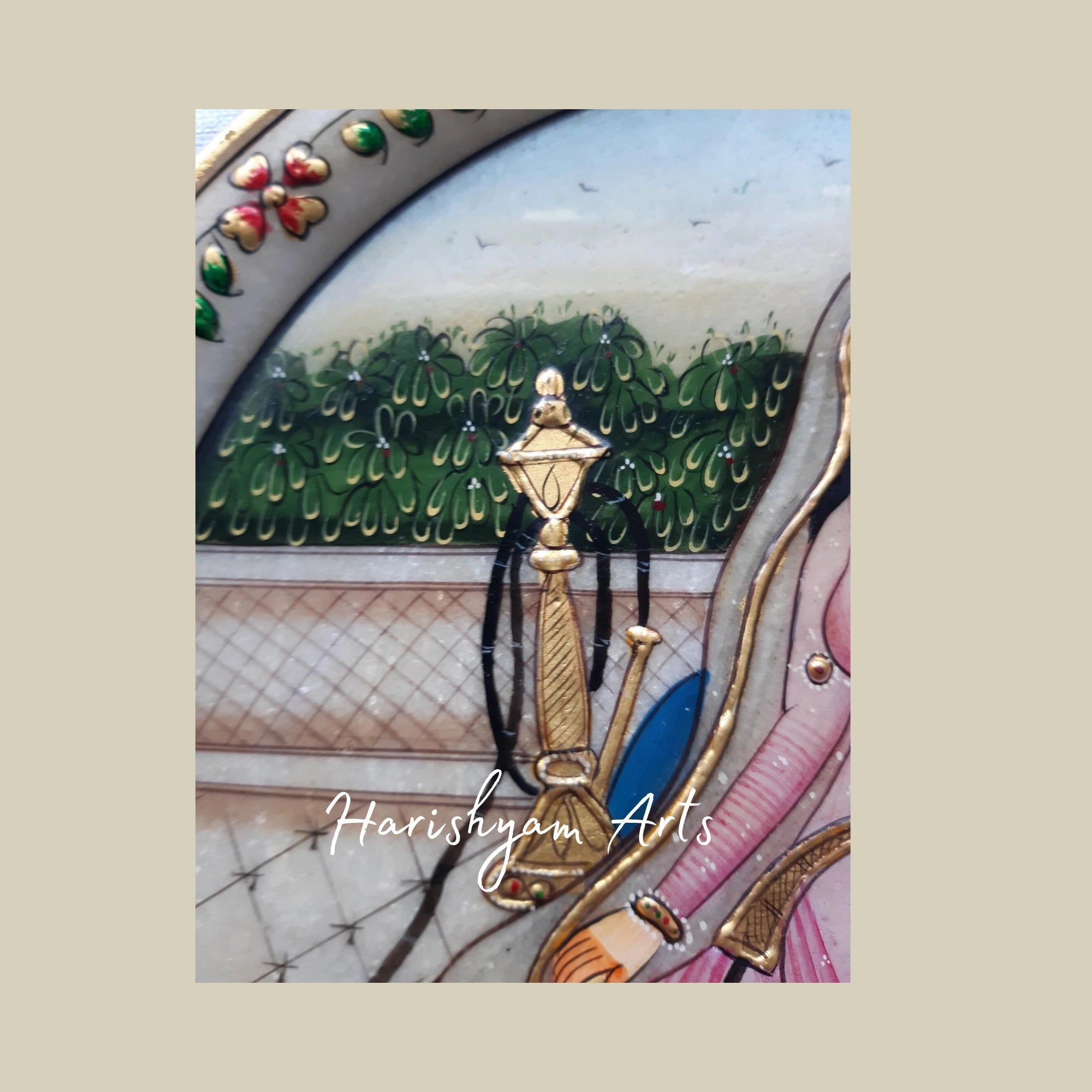 Traditional Indian Hand-Painted White Marble Plate – Perfect for Weddings