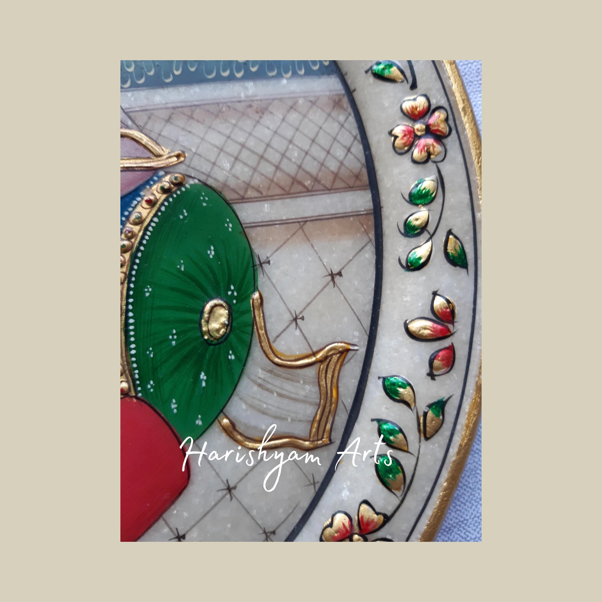 Traditional Indian Hand-Painted White Marble Plate – Perfect for Weddings