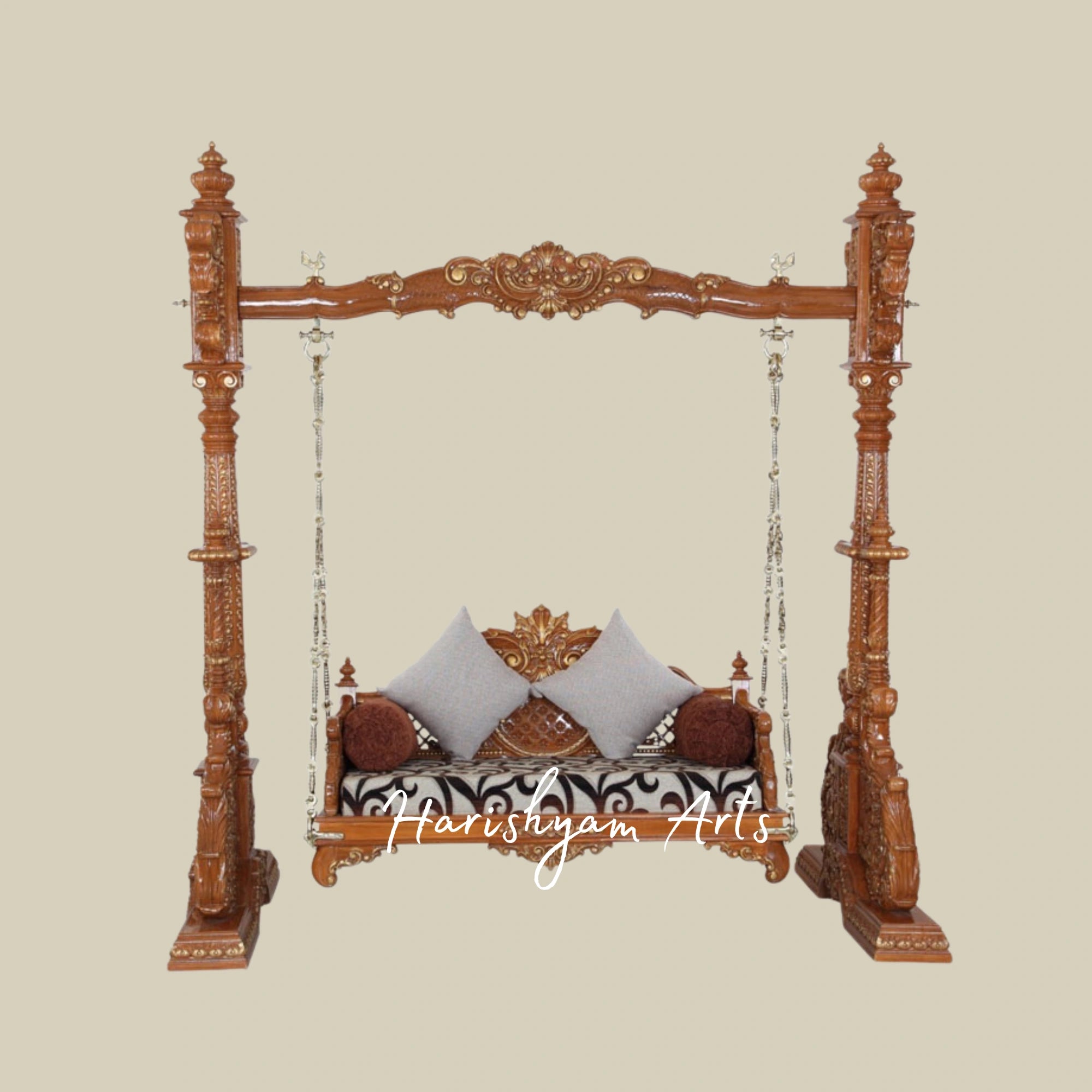 Traditional Indian Swing Jhula in Teak Polish for Living Room & Balcony