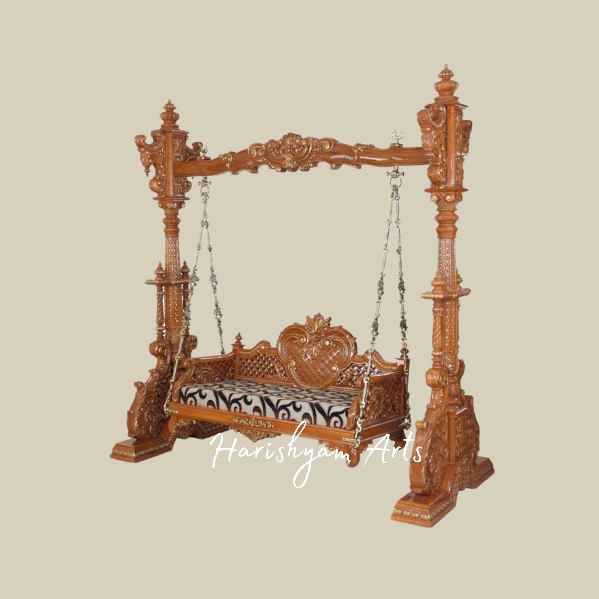Traditional Indian Swing Jhula in Teak Polish for Living Room & Balcony2