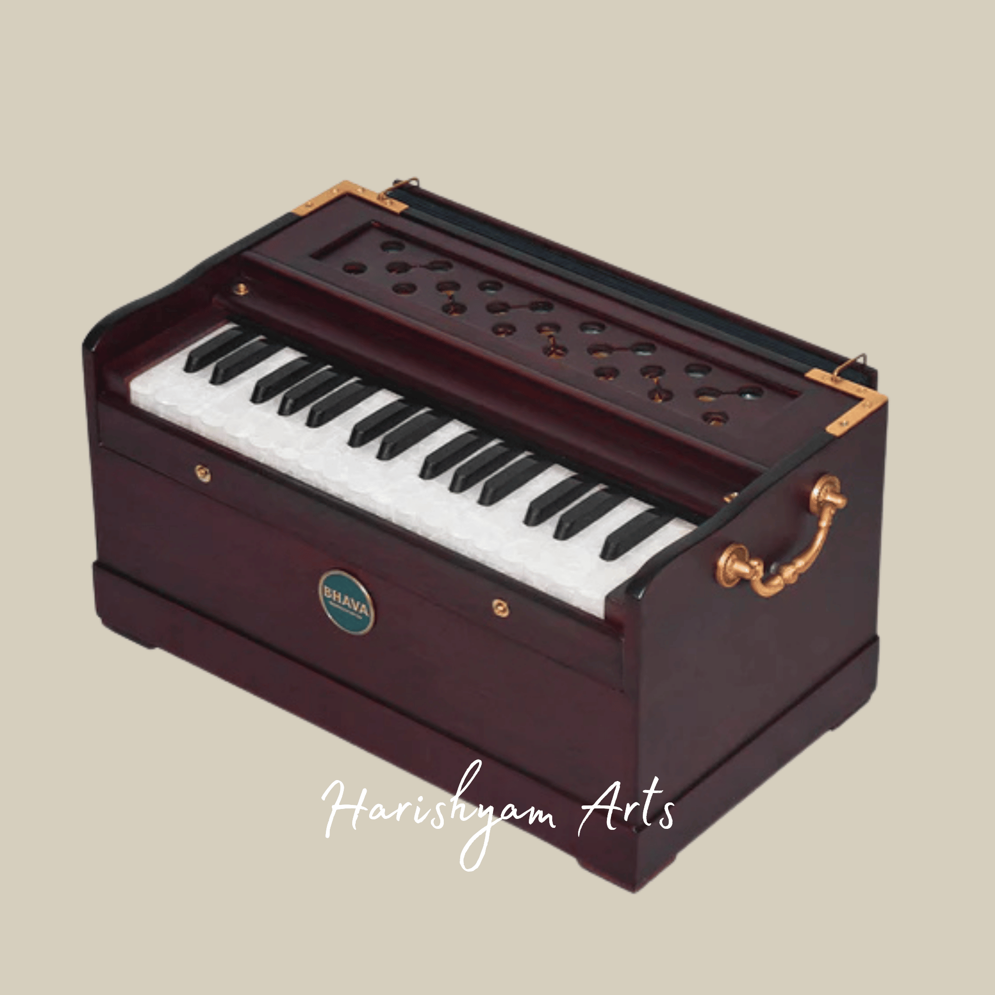 Traditional Mahogany Harmonium with Bellows for Devotional and Classical Use