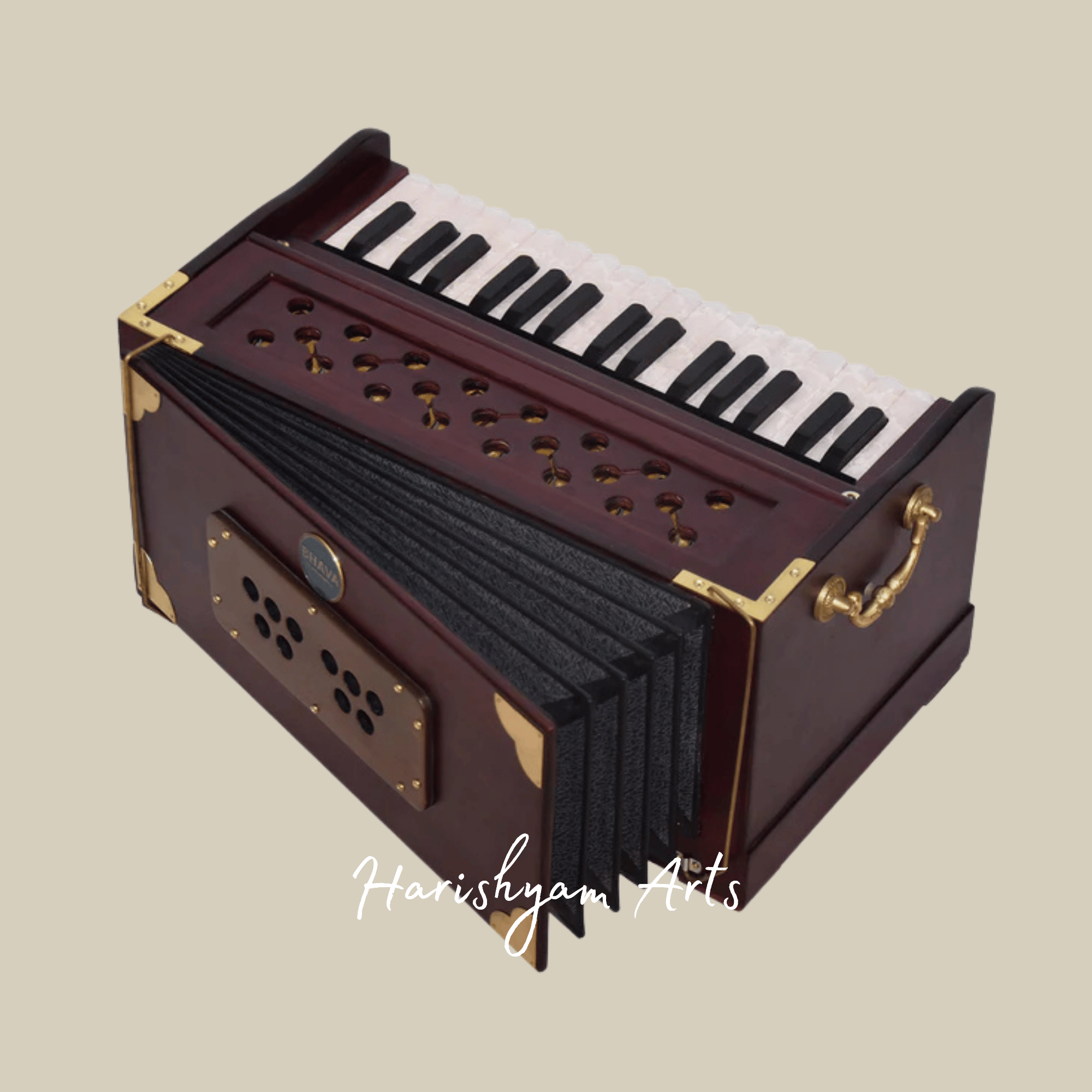 Traditional Mahogany Harmonium with Bellows for Devotional and Classical Use