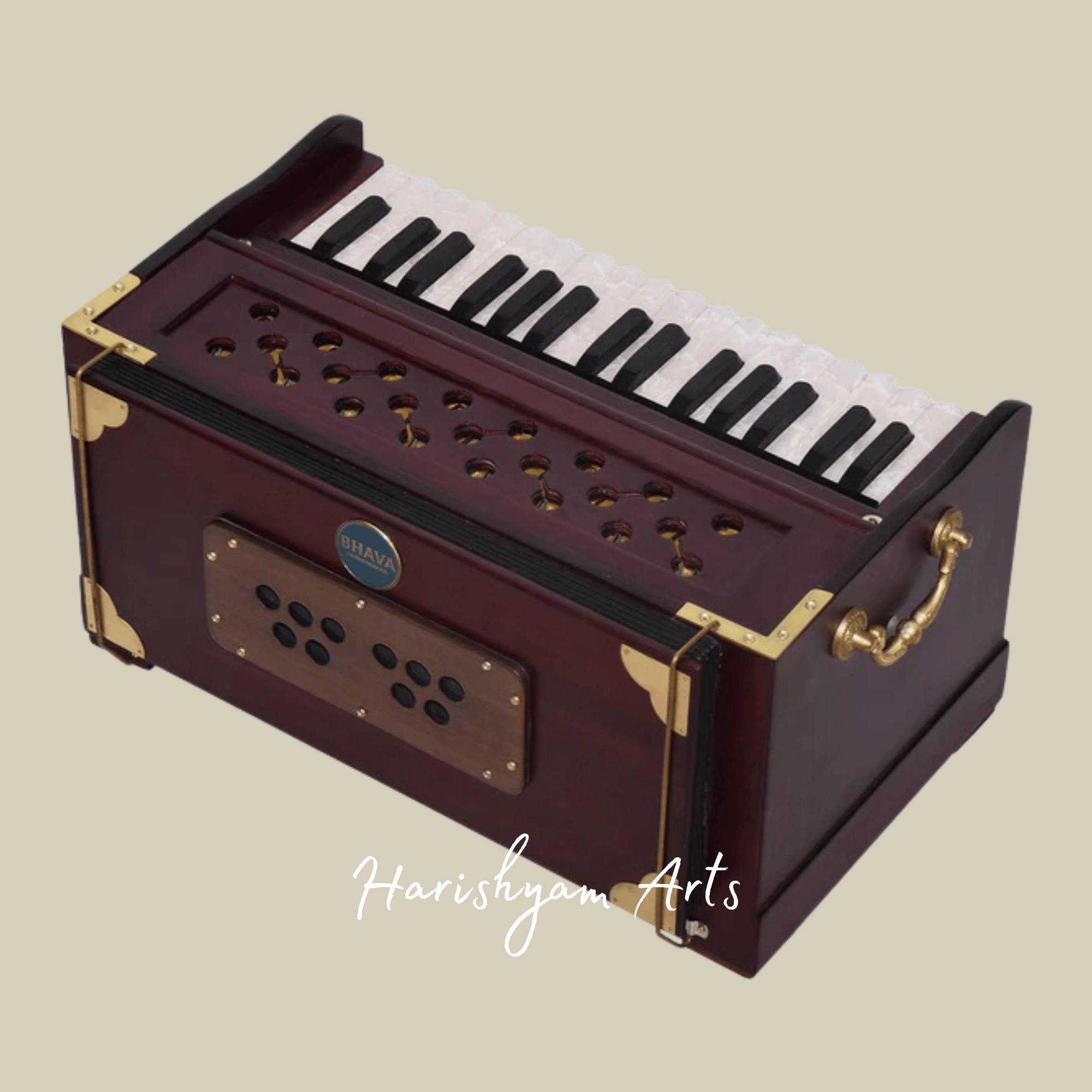 Traditional Mahogany Harmonium with Bellows for Devotional and Classical Use