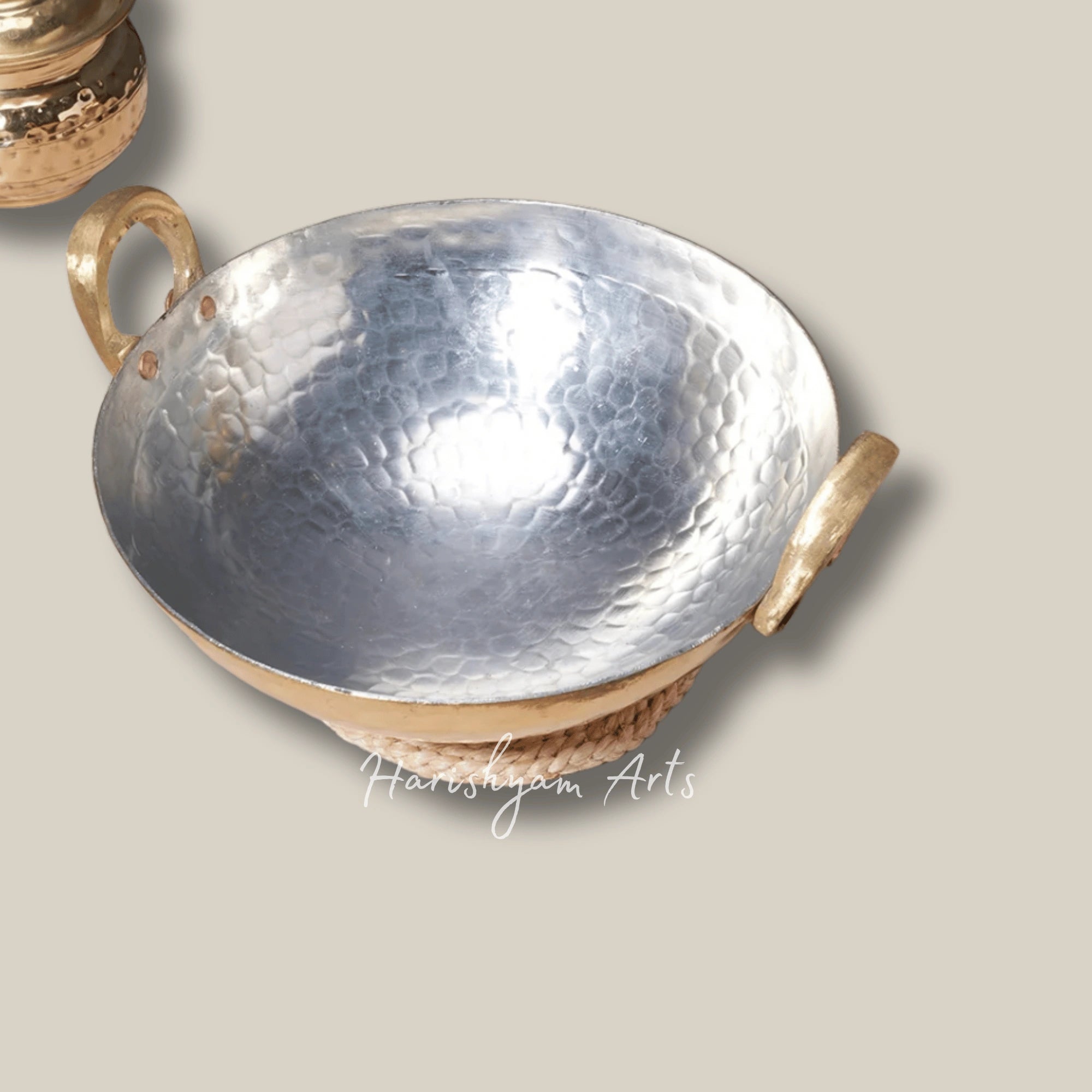 Traditional Round Bottom Brass Kadai for Deep Frying and Cooking
