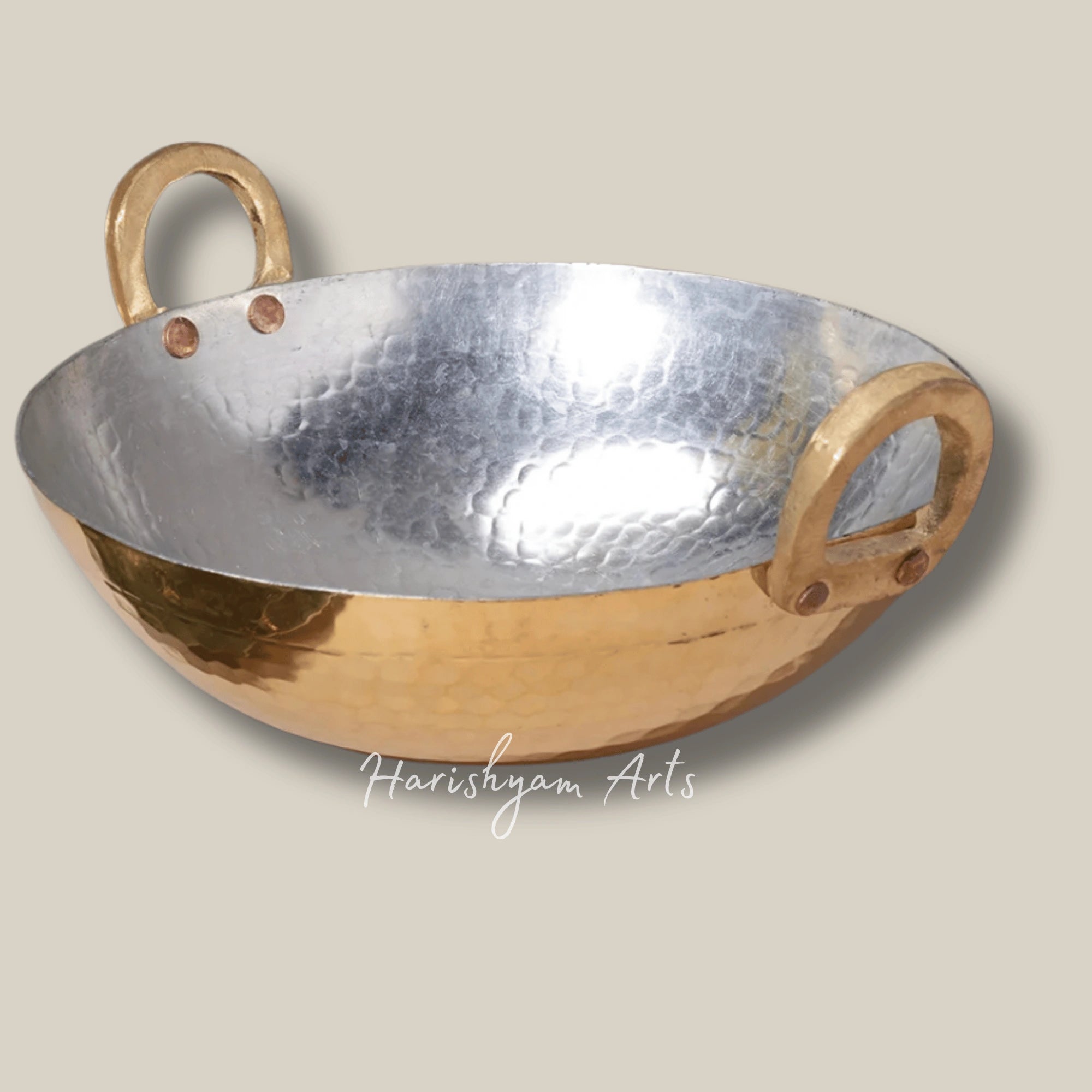 Traditional Round Bottom Brass Kadai for Deep Frying and Cooking
