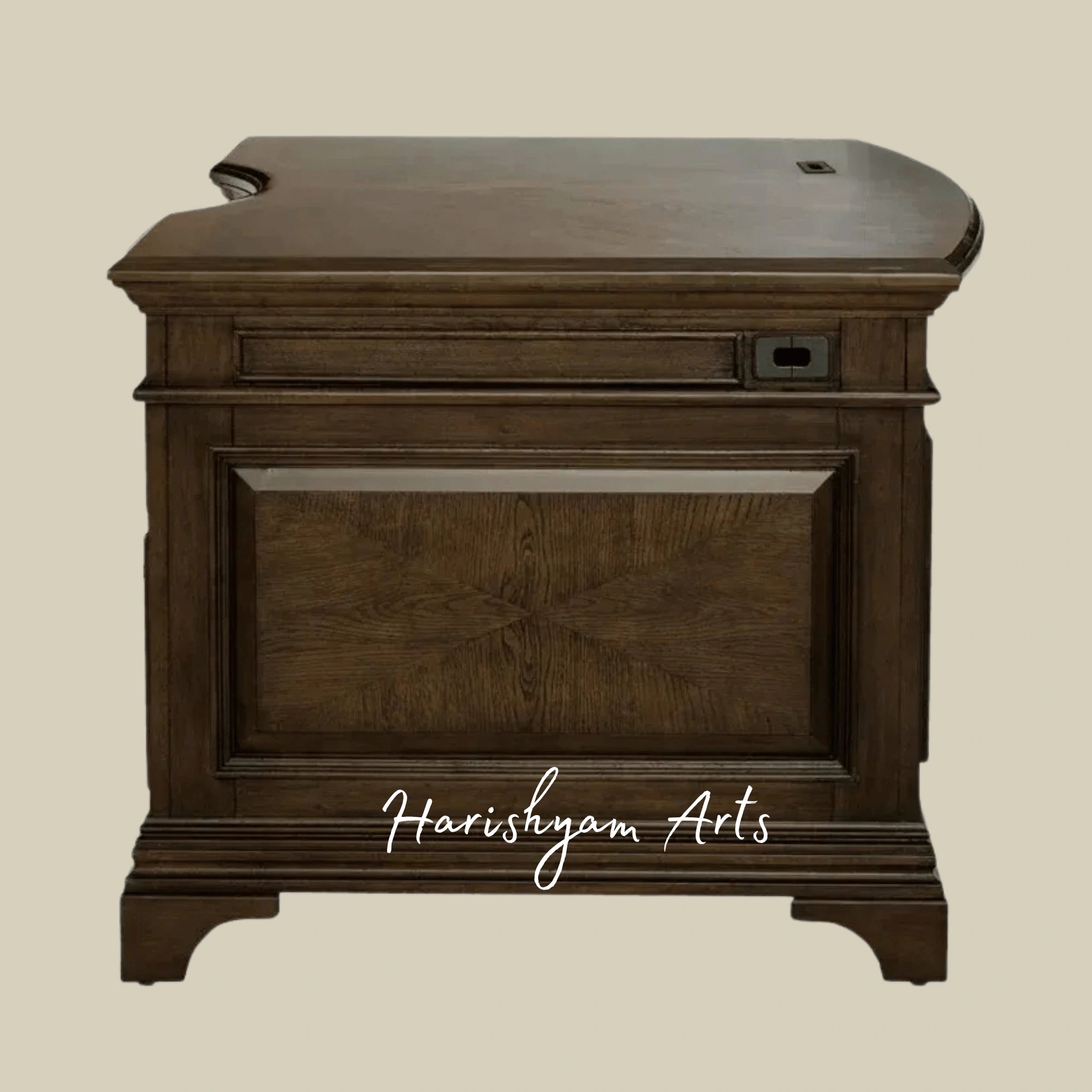 Traditional Wooden Office Desk with Classic Panel Design and Ample Storage for Home and Workspaces