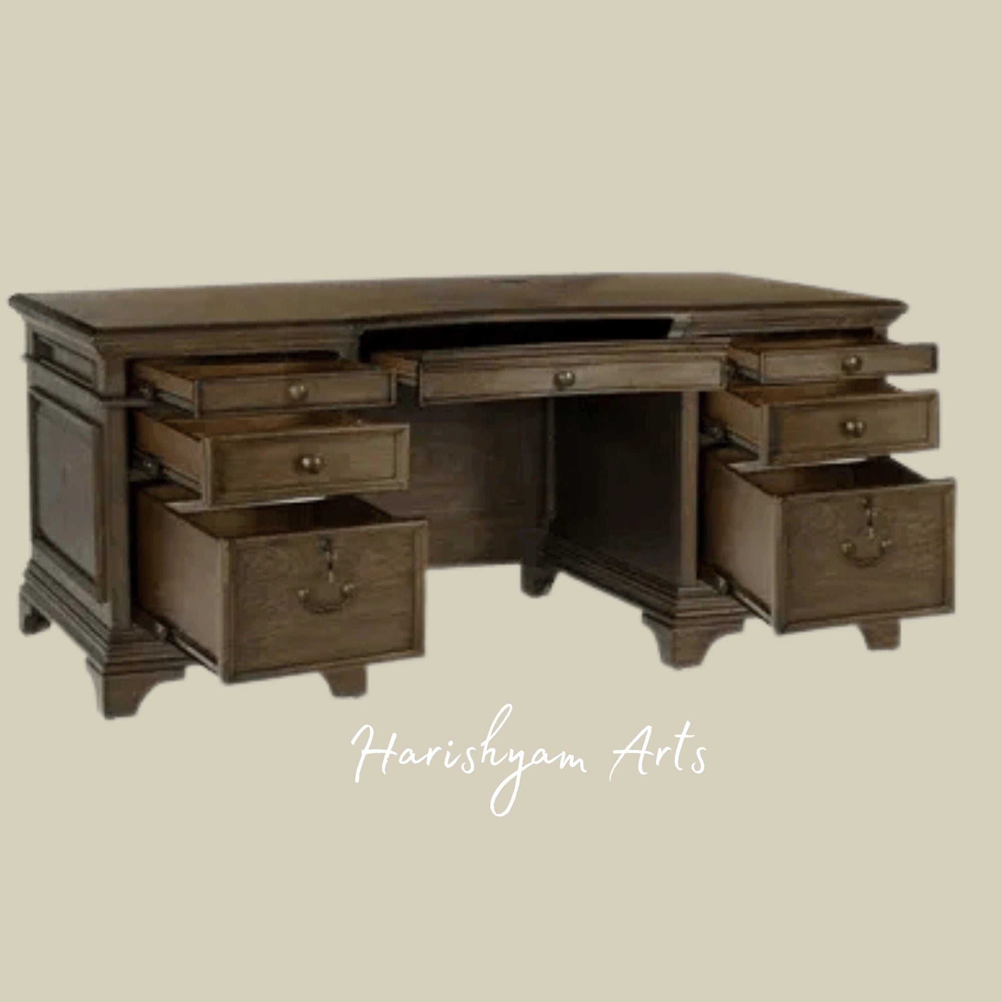 Traditional Wooden Office Desk with Classic Panel Design and Ample Storage for Home and Workspaces