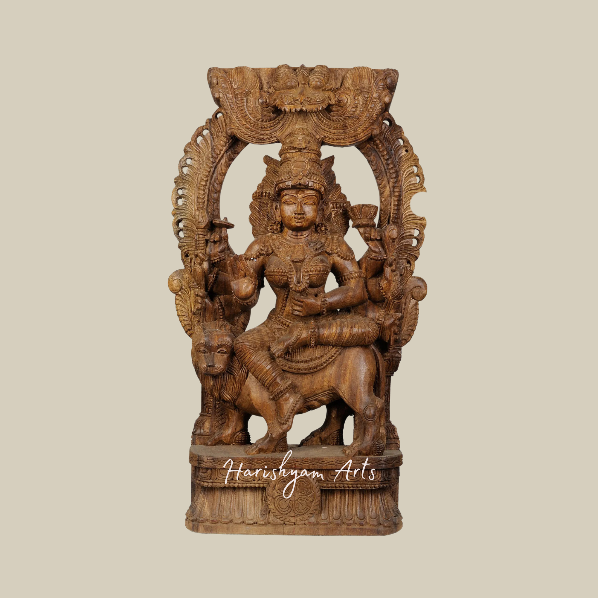 36" Goddess Durga Wooden Statue Classic Wooden Durga Mata Figurine