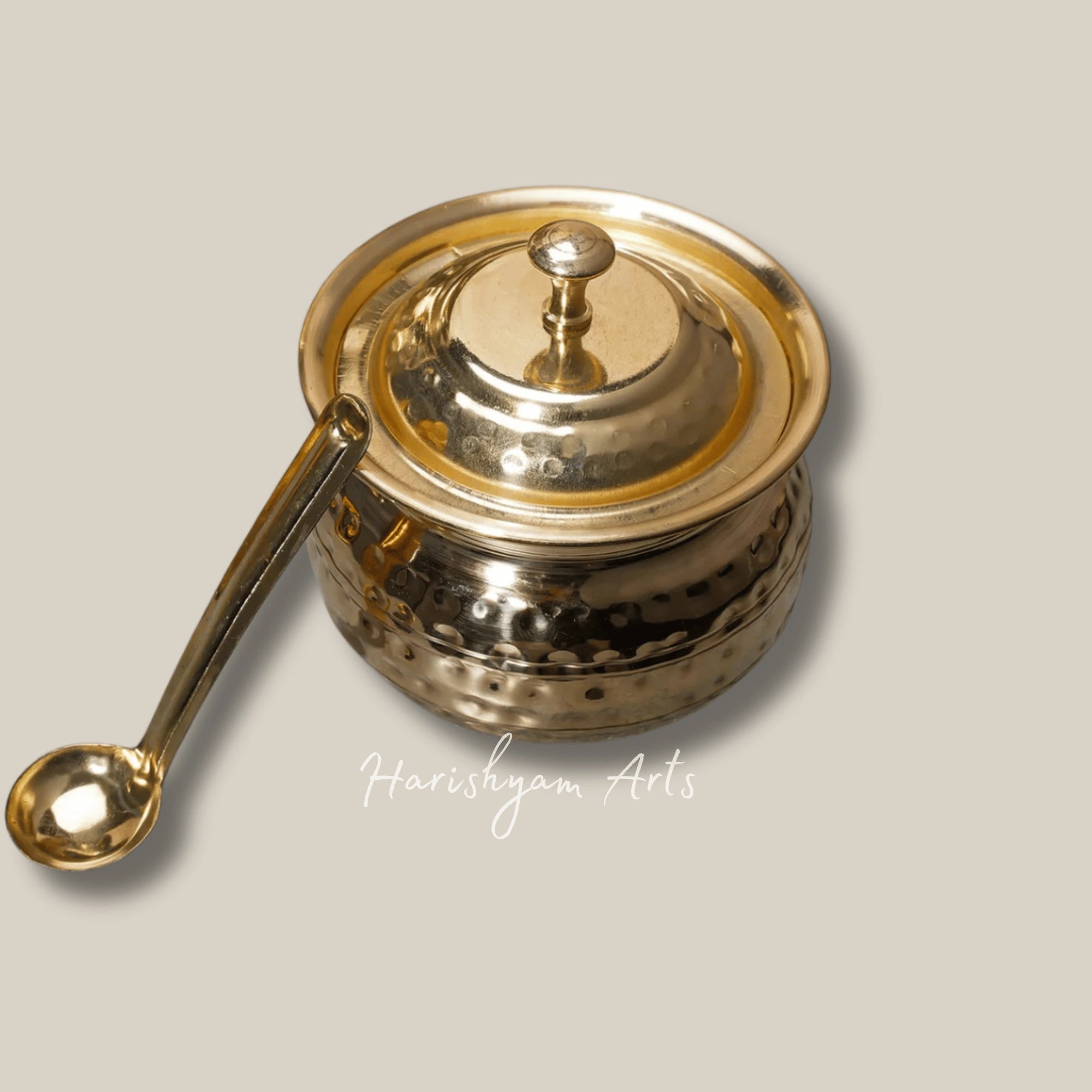 Vintage Brass Ghee Container with Lid and Serving Spoon