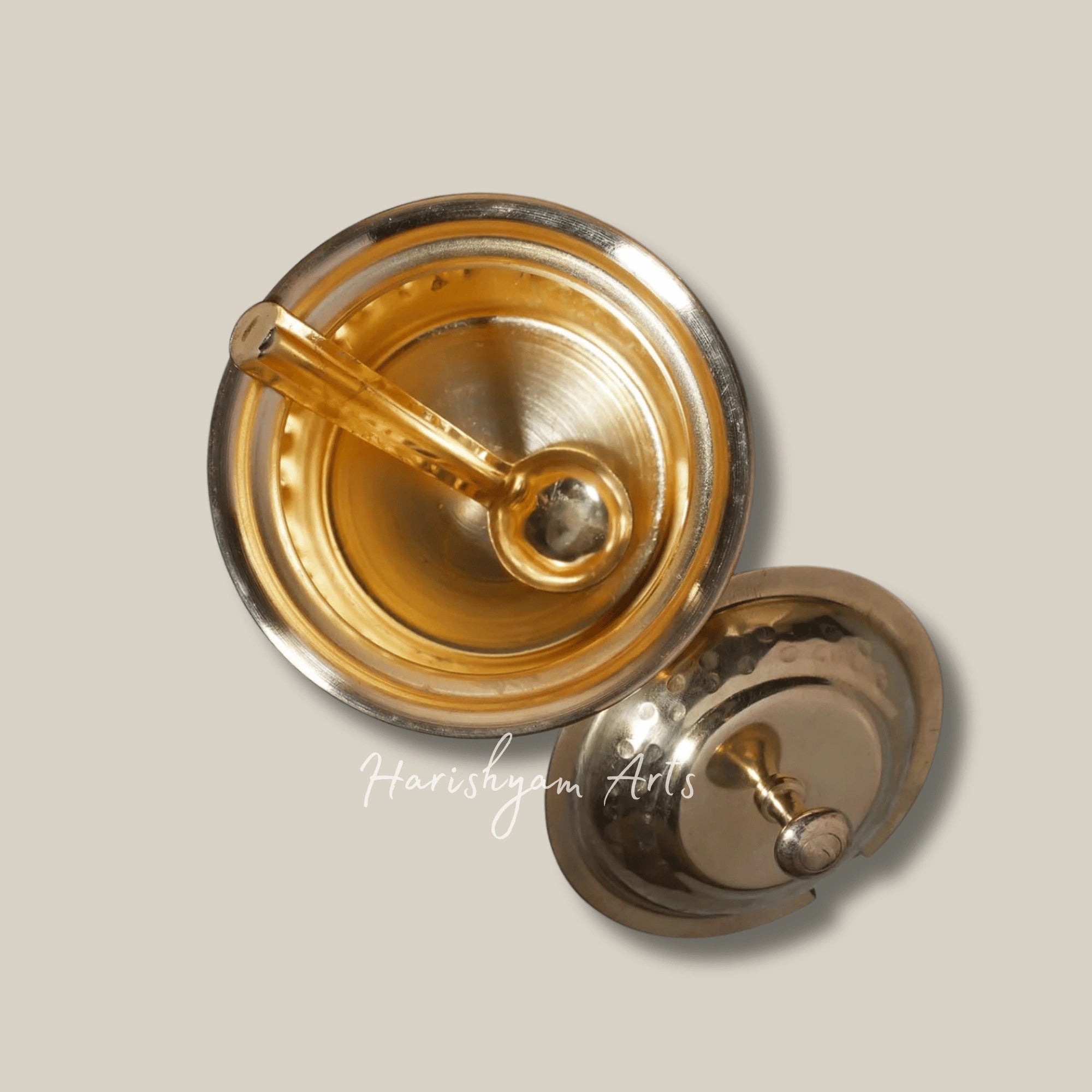 Vintage Brass Ghee Container with Lid and Serving Spoon