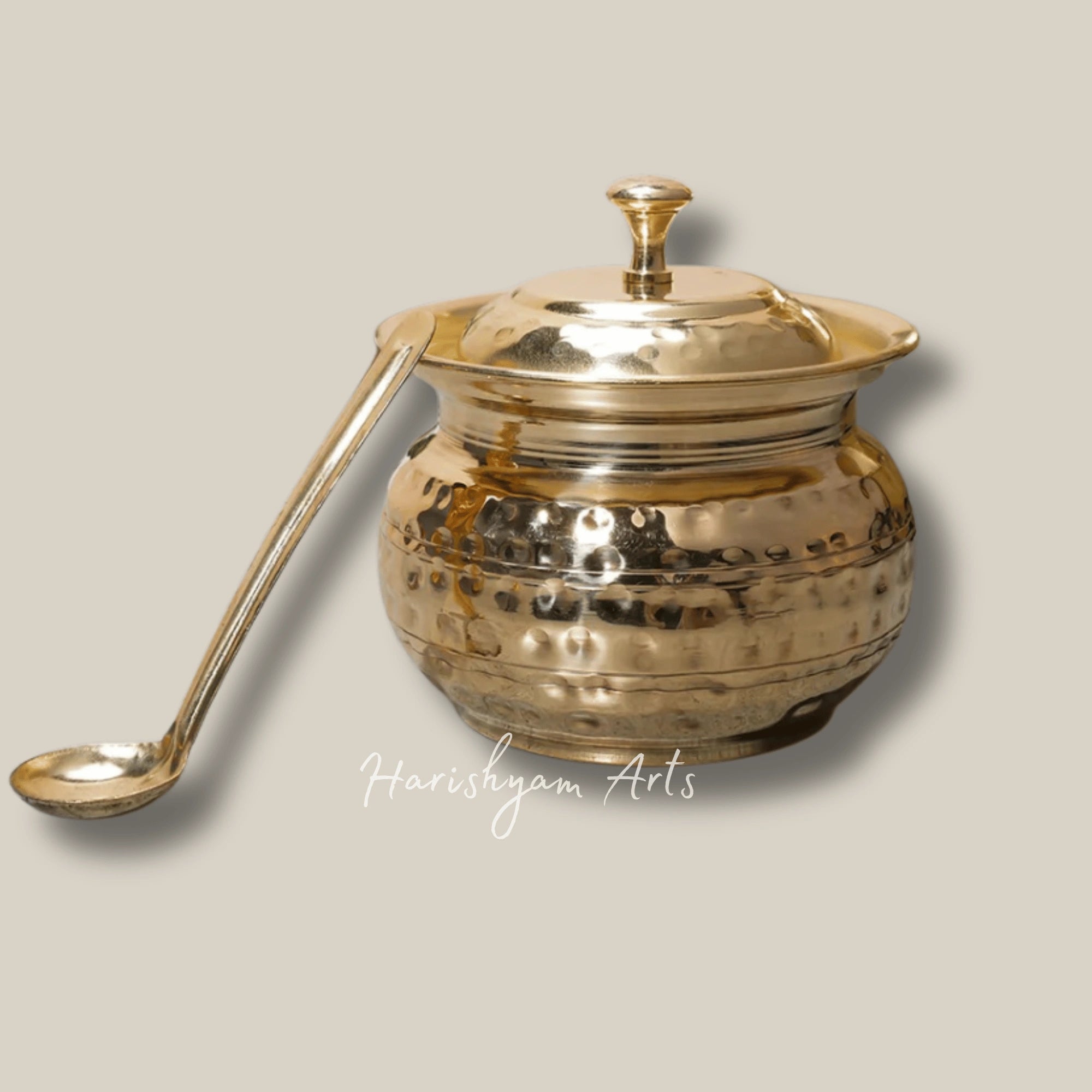 Vintage Brass Ghee Container with Lid and Serving Spoon