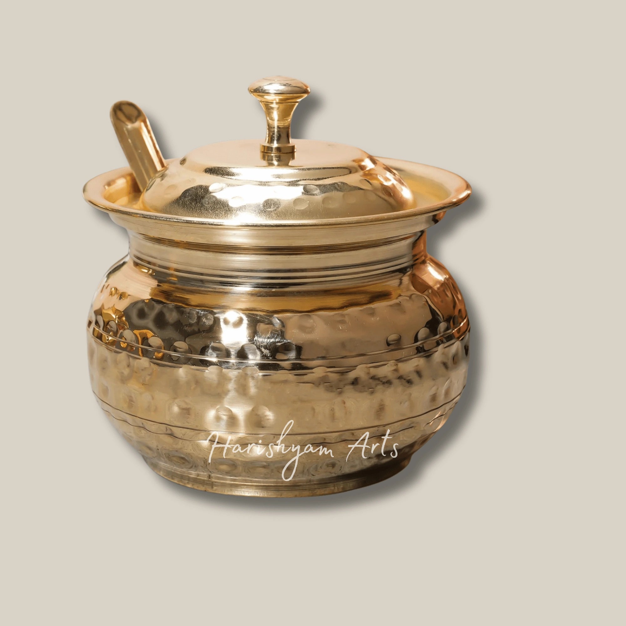 Vintage Brass Ghee Container with Lid and Serving Spoon