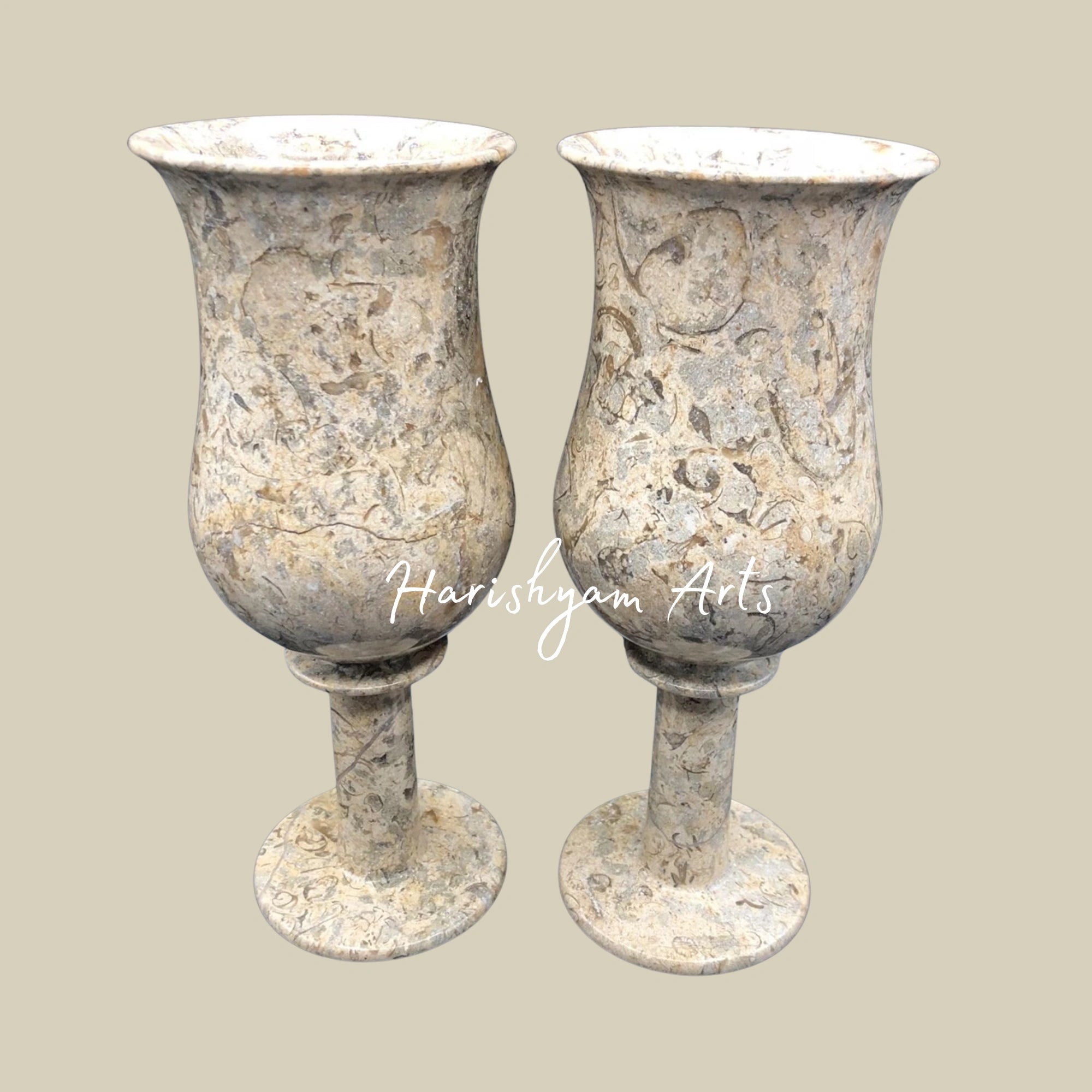 Vintage Fossil Stone Goblet Handcrafted Wine Glass Set of Two1