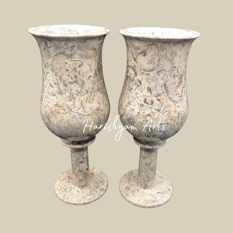 Vintage Fossil Stone Goblet Handcrafted Wine Glass Set of Two