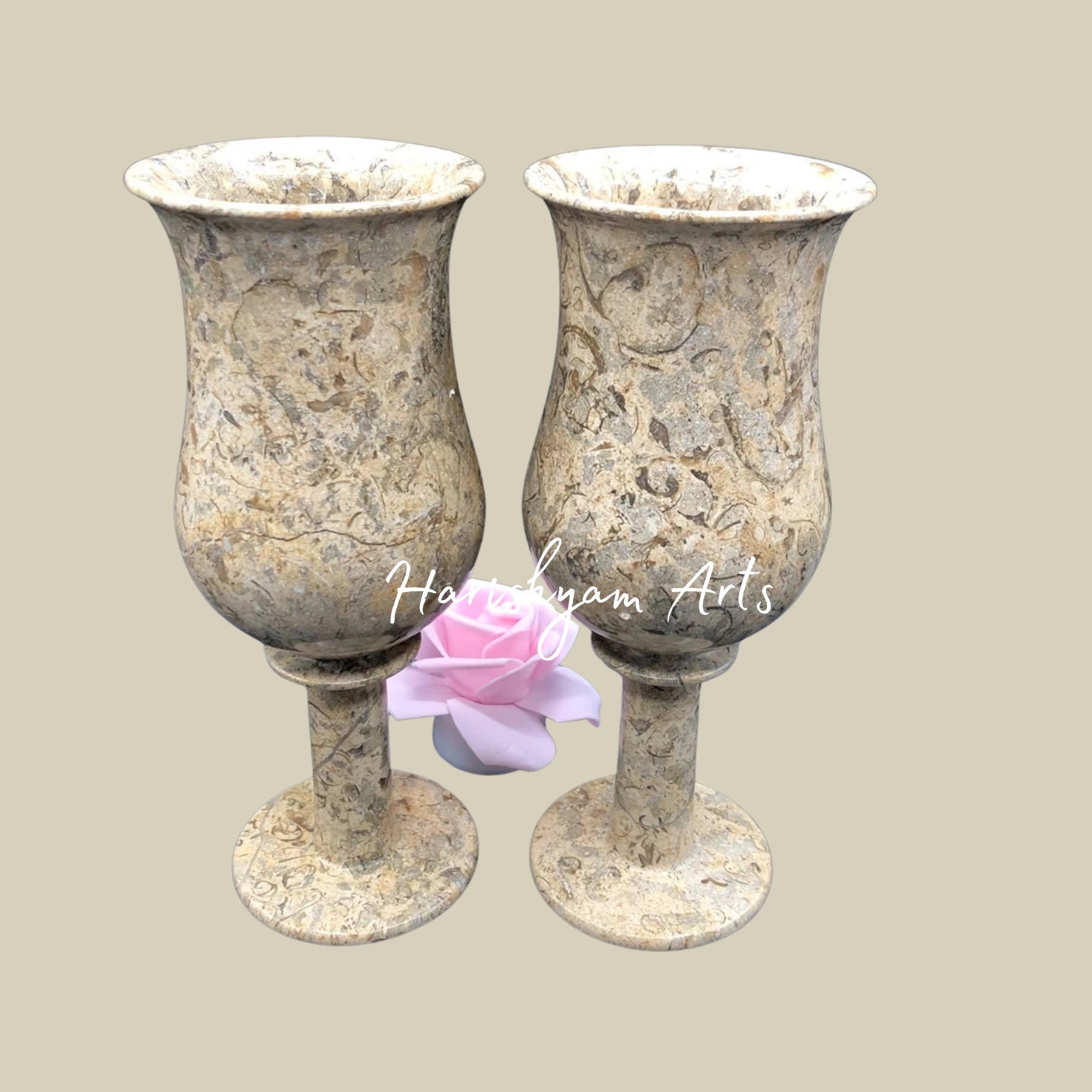 Vintage Fossil Stone Goblet Handcrafted Wine Glass Set of Two3