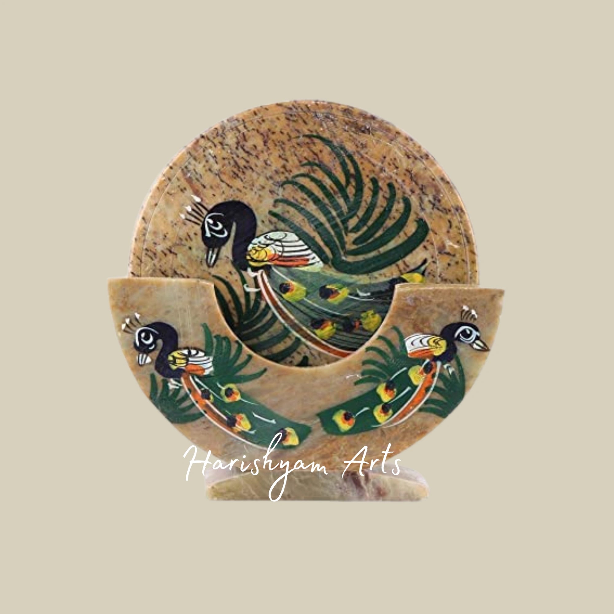 Vintage Handmade Marble Coaster Set Luxurious Peacock Design Drink Coasters2