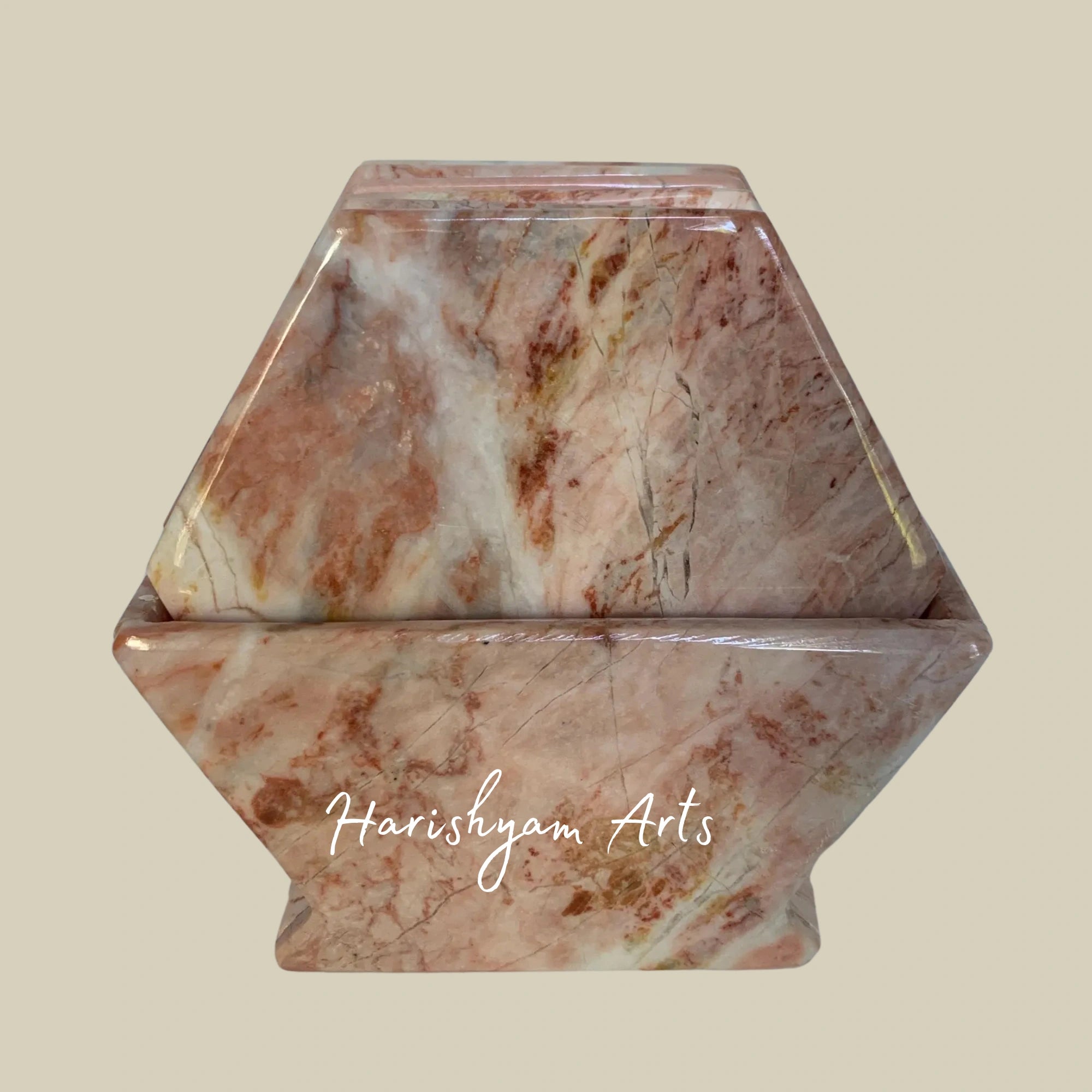 Vintage Pink Marble Hexagonal Coasters Set of 6 Natural Stone Coasters with Caddy