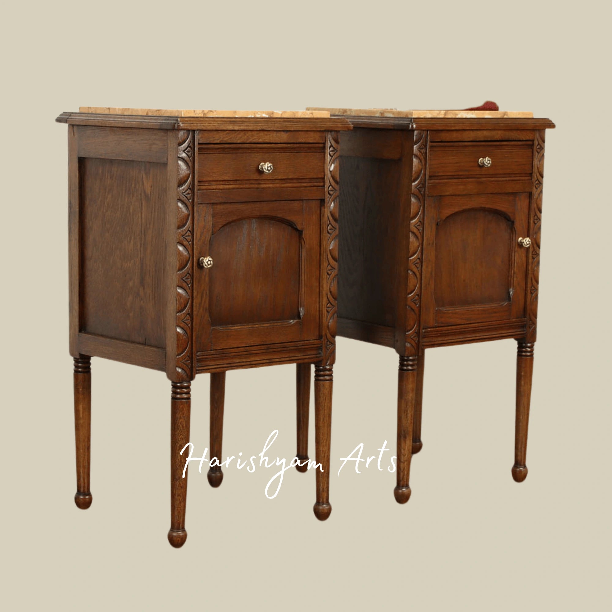 Vintage Wooden Bedside Nightstand with Cabinet