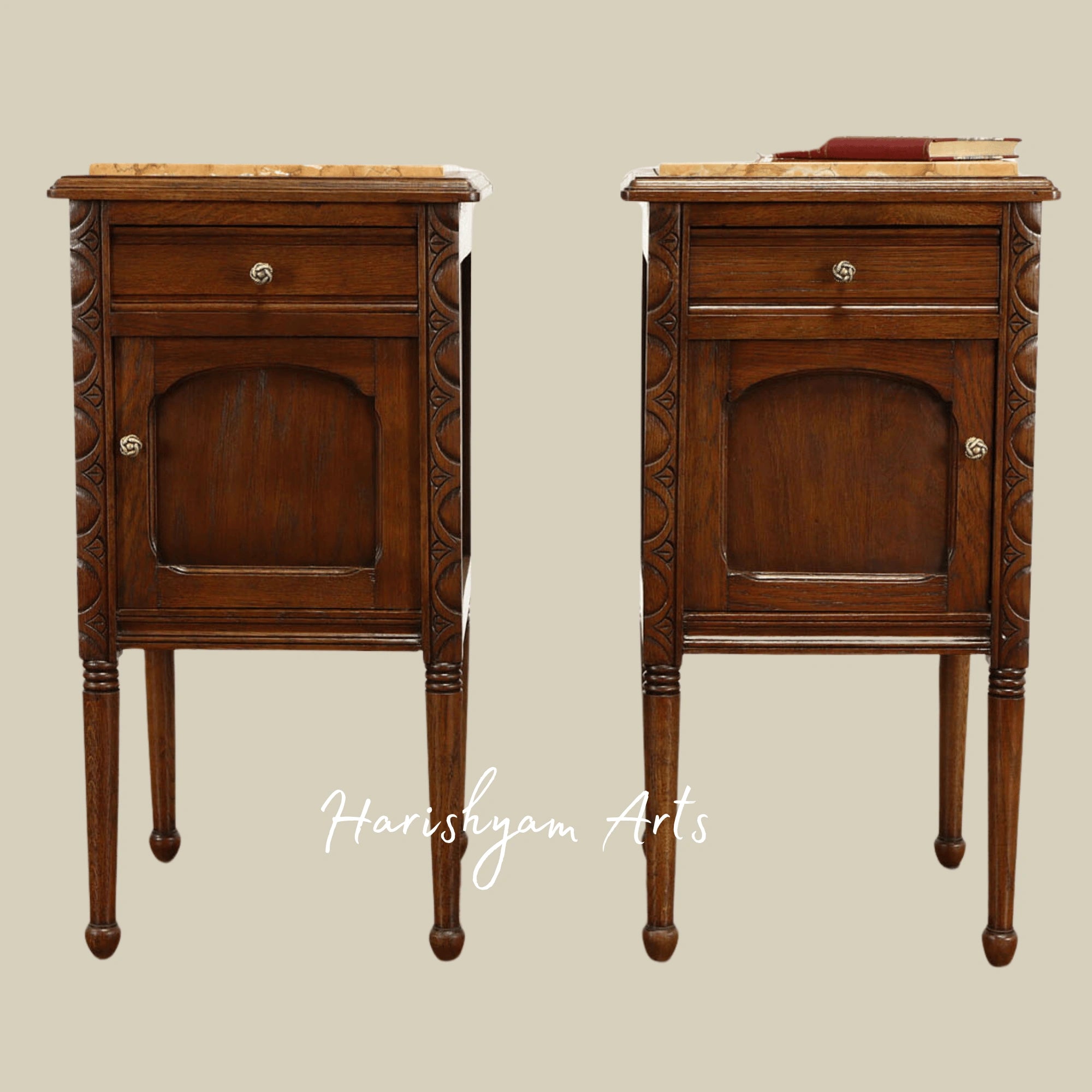 Vintage Wooden Bedside Nightstand with Cabinet