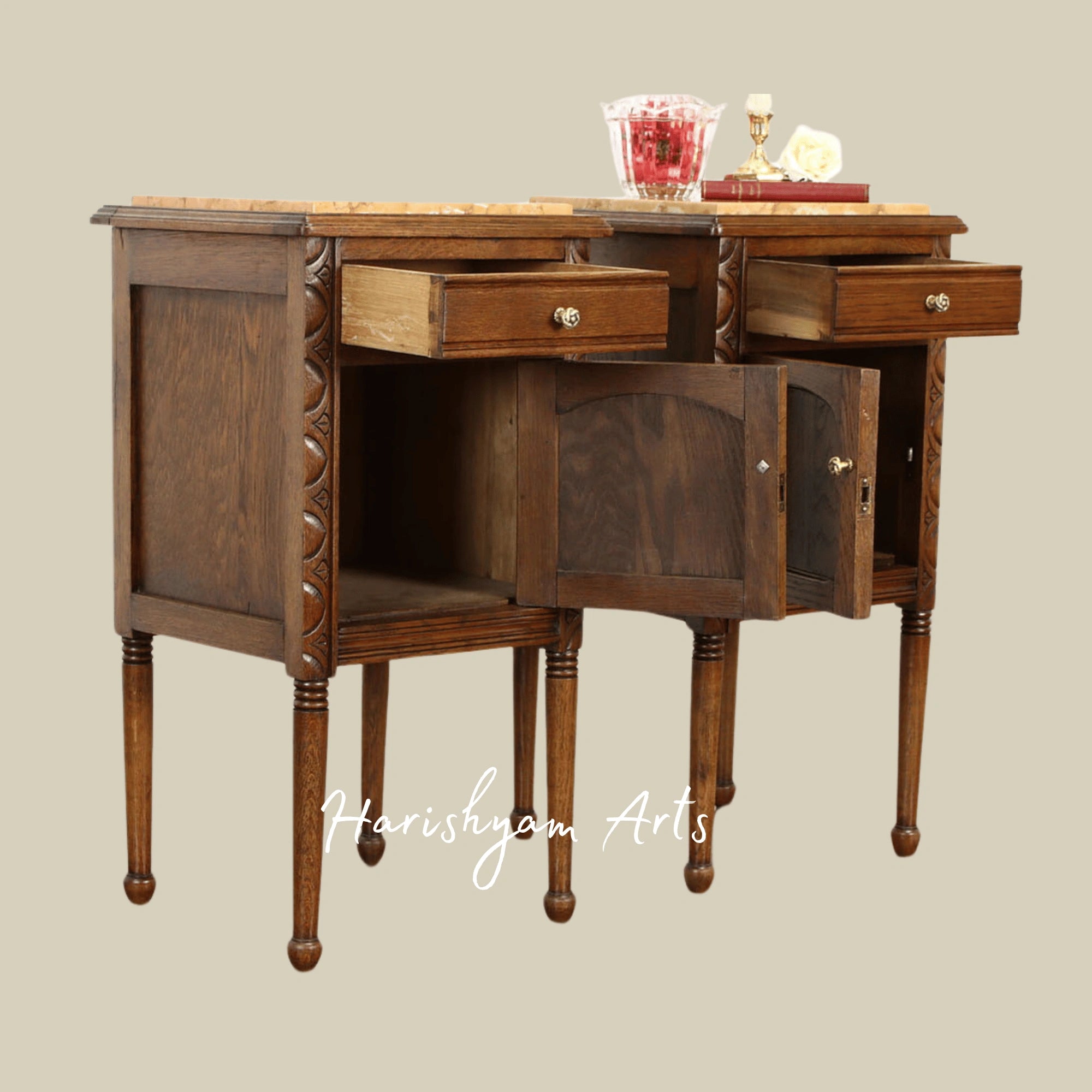 Vintage Wooden Bedside Nightstand with Cabinet