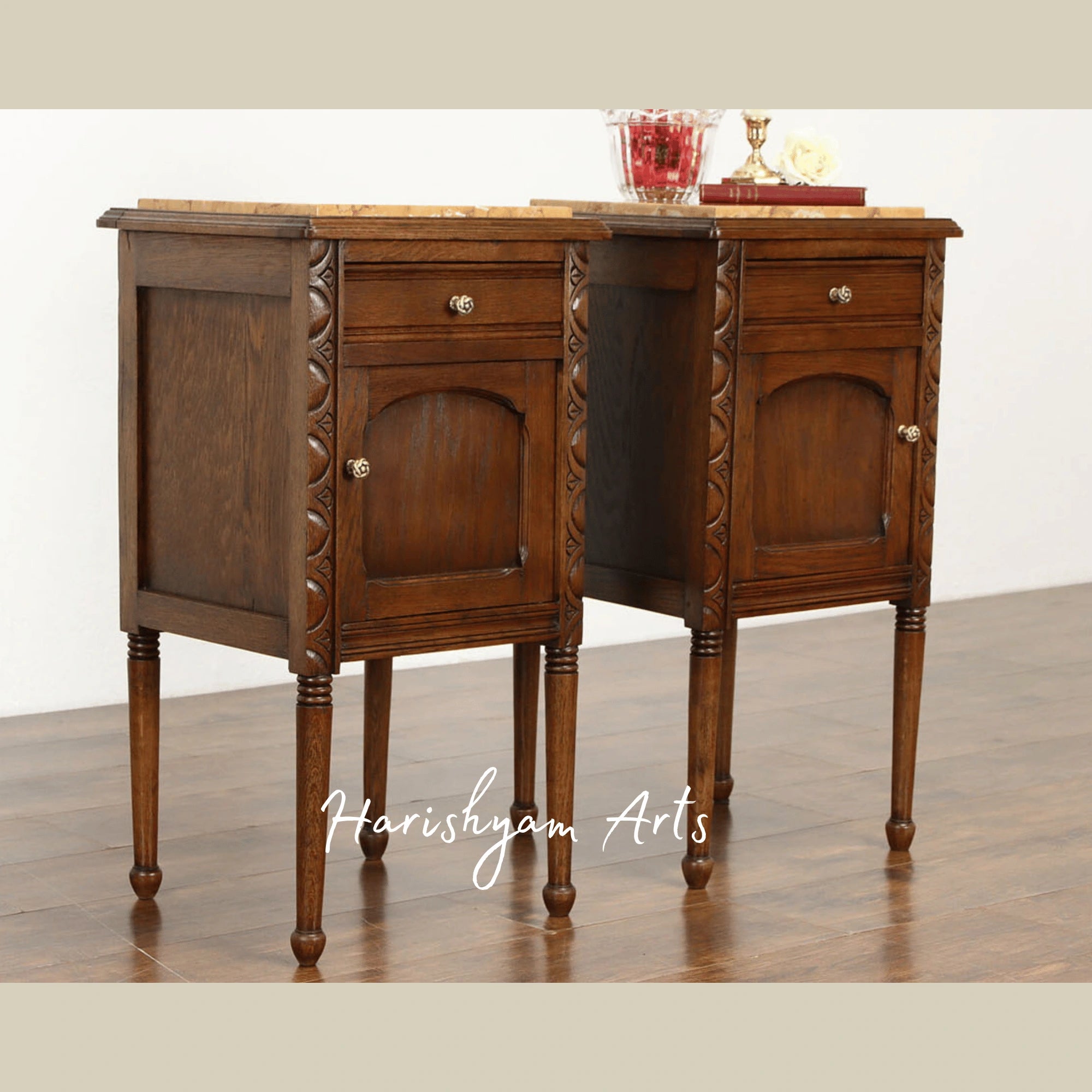 Vintage Wooden Bedside Nightstand with Cabinet
