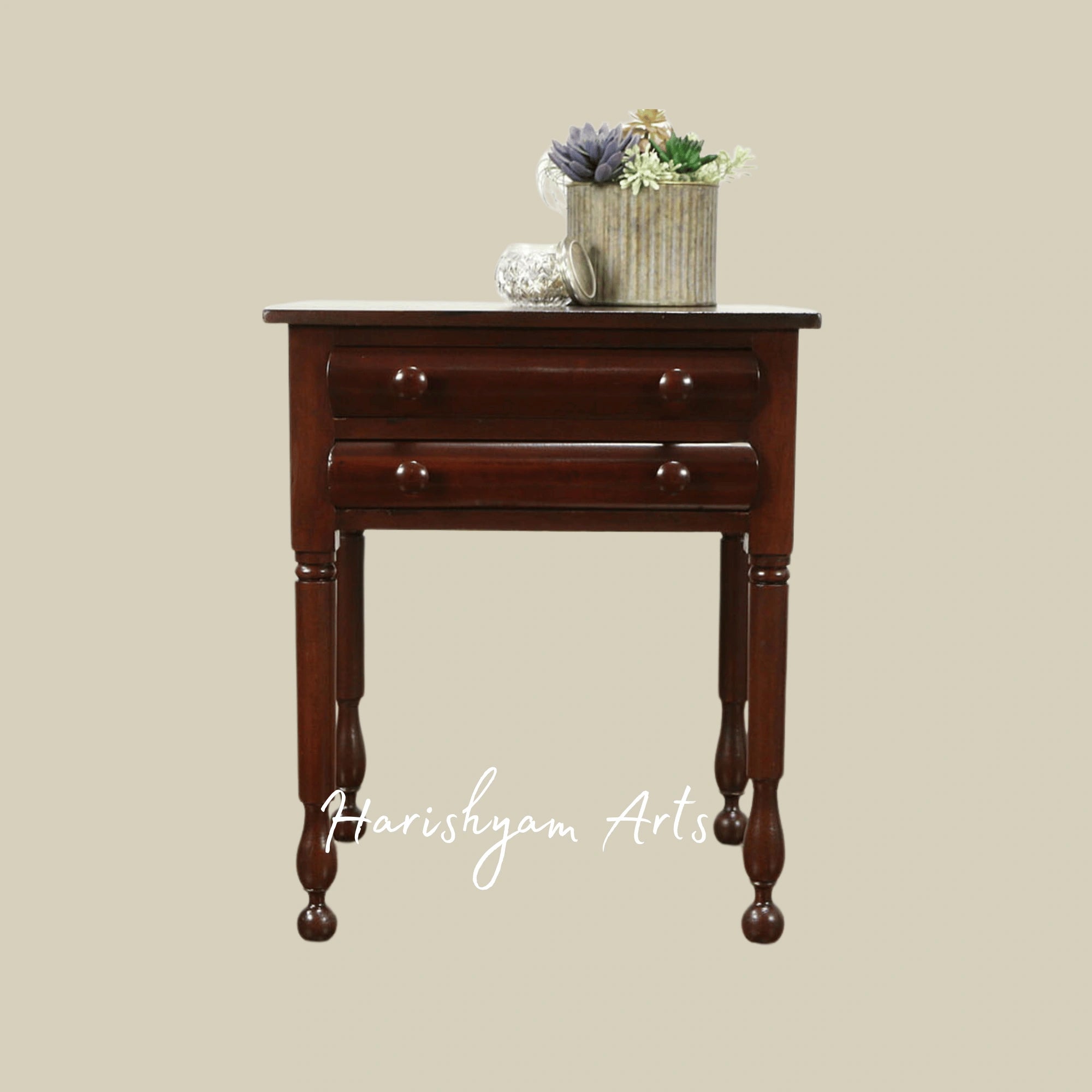 Vintage Wooden Bedside Nightstand with Turned Legs