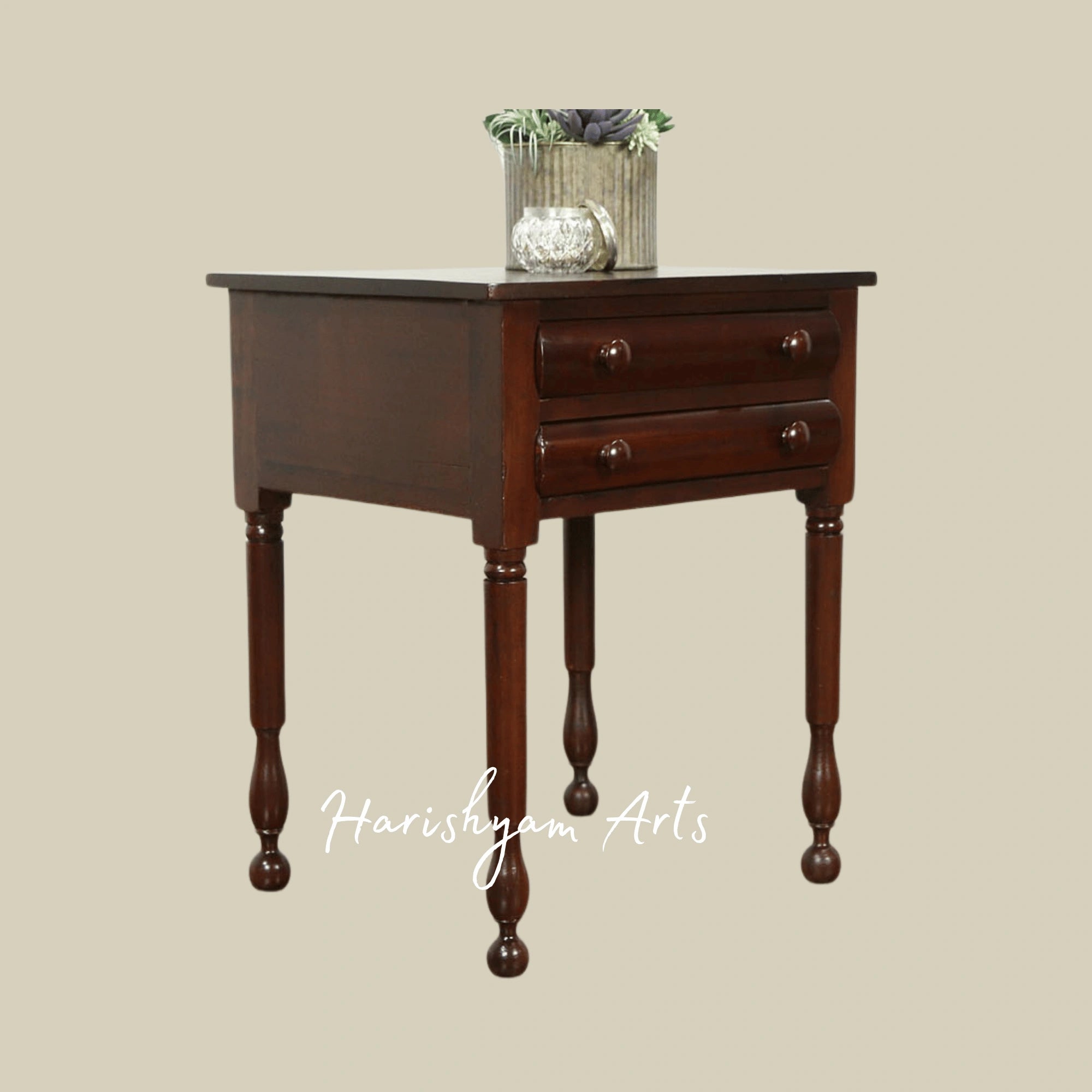 Vintage Wooden Bedside Nightstand with Turned Legs