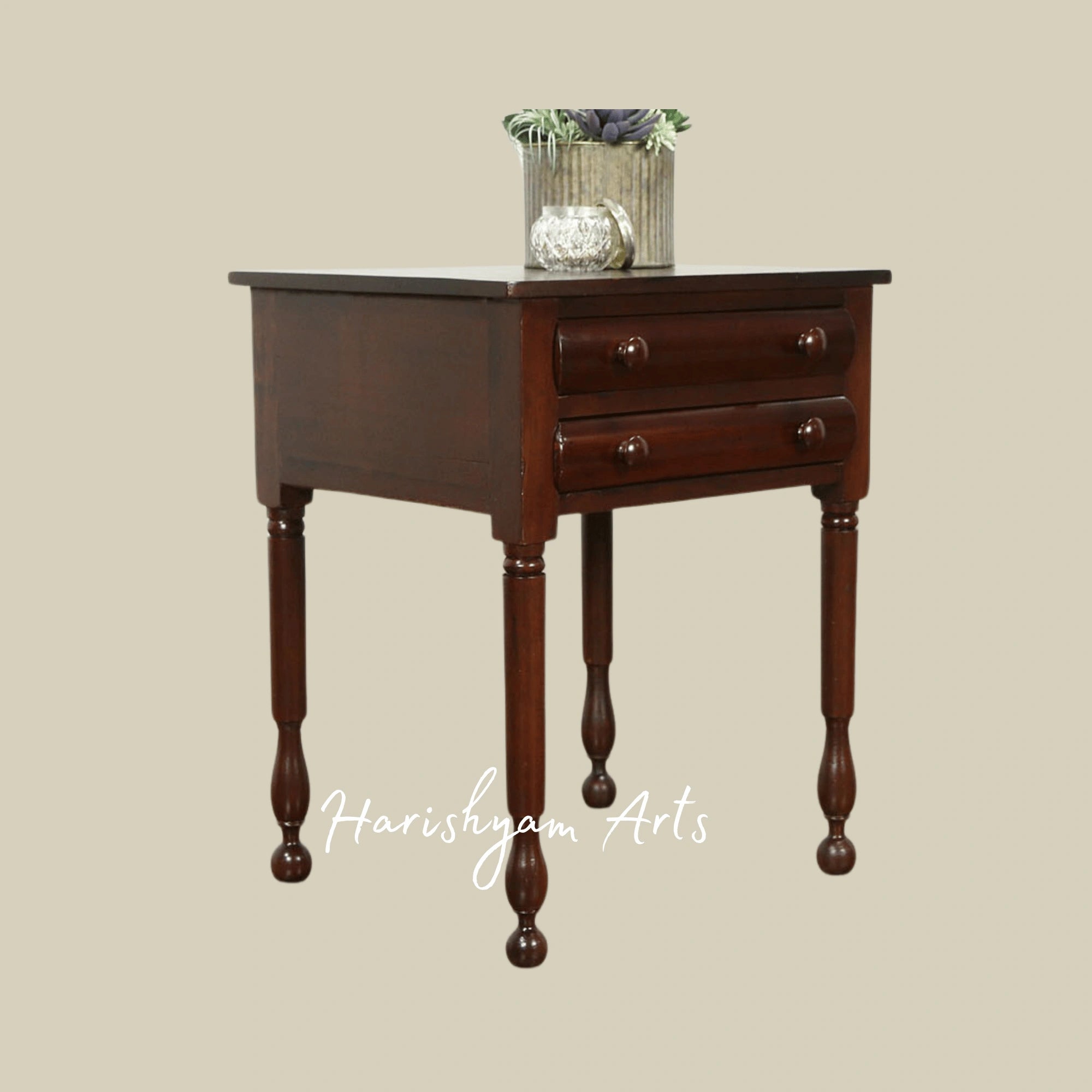 Vintage Wooden Bedside Nightstand with Turned Legs