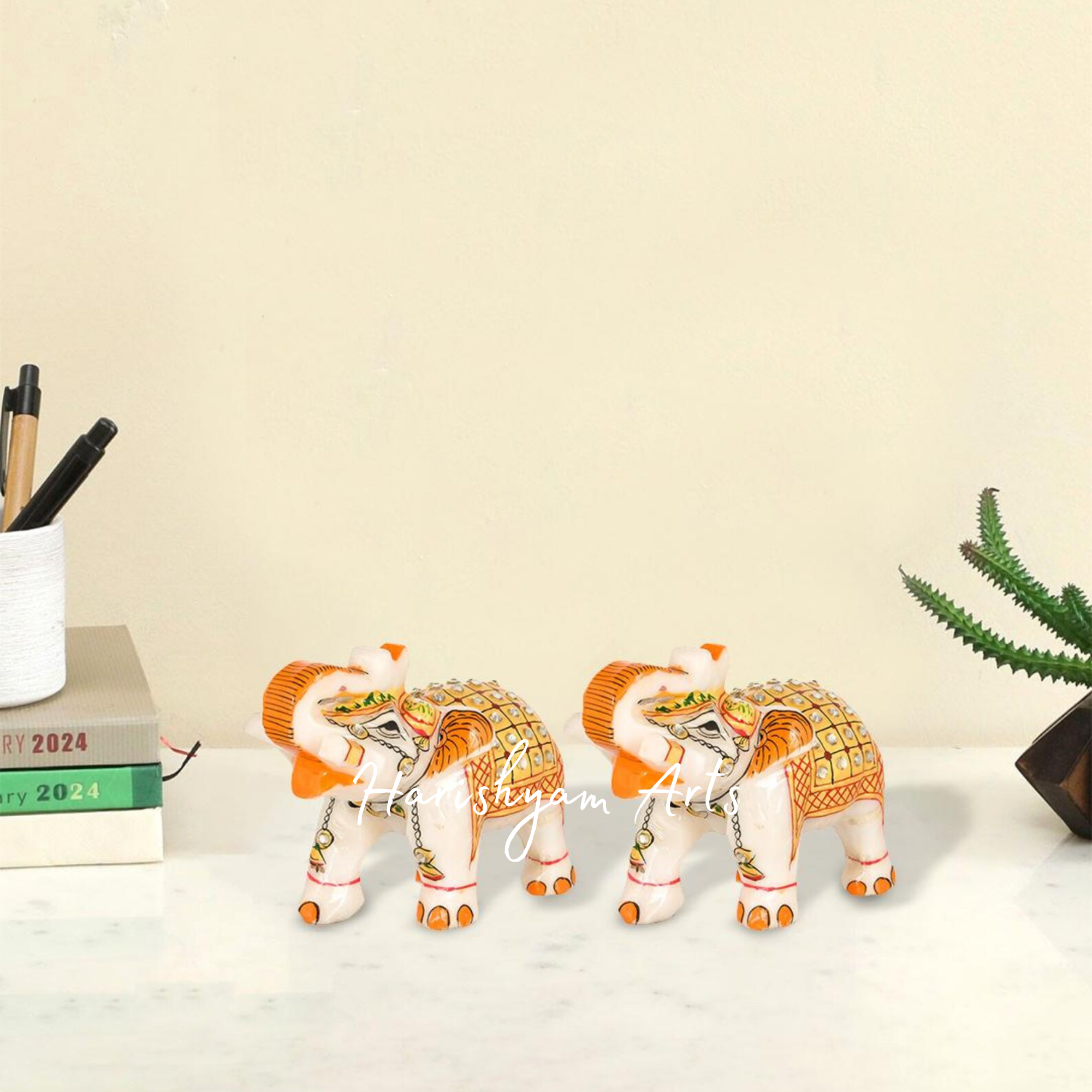 White Marble Elephant Statue Handmade Decorative Sculpture