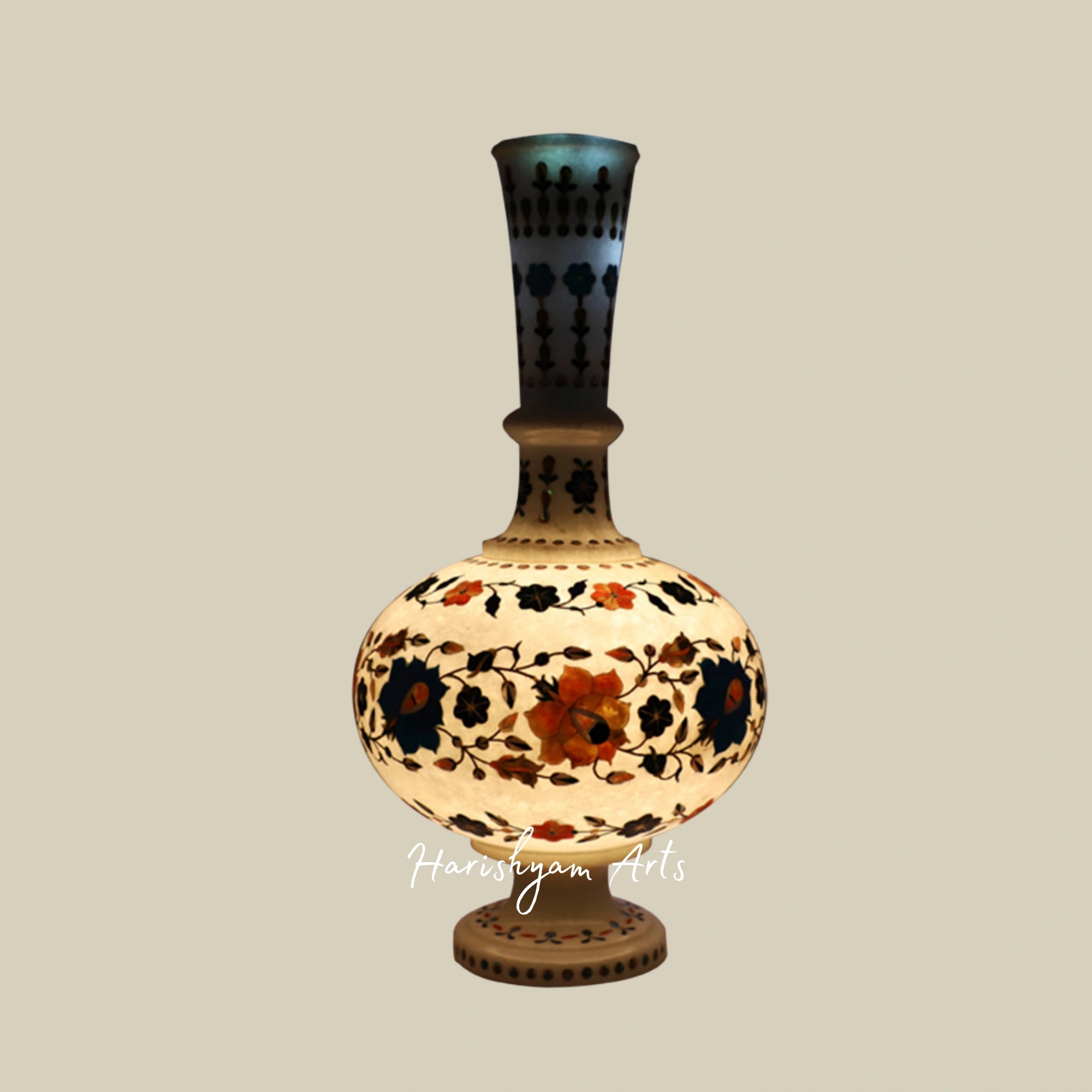 White Marble Floor Vases with Inlay Design - Ideal for Home Decor