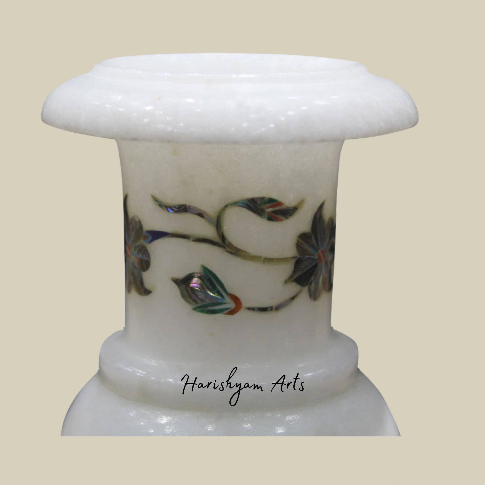 White Marble Flower Vase with Paua Shell Inlay2