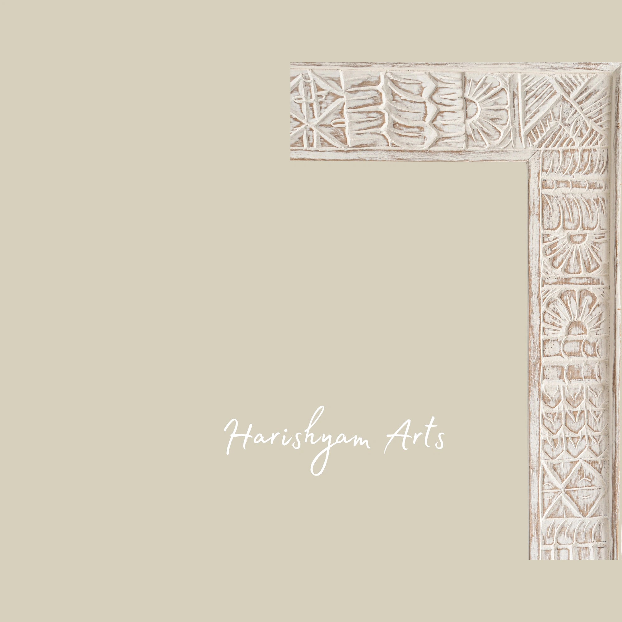 White Tribal Carved Wooden Mirror Frame