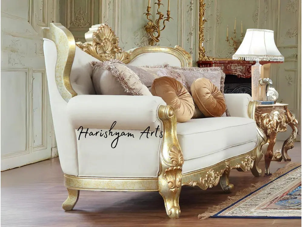 White Victorian Tufted Leather Loveseat Sofa Set