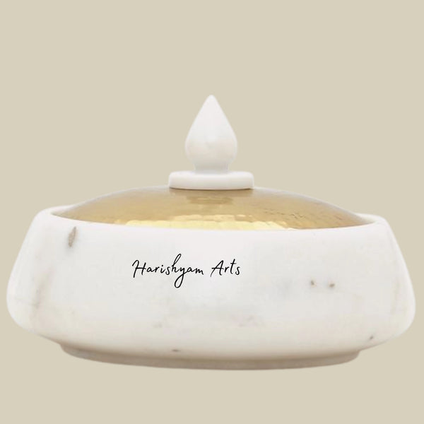 White Marble Trinket Box with Decorative Inlay for Home Decor