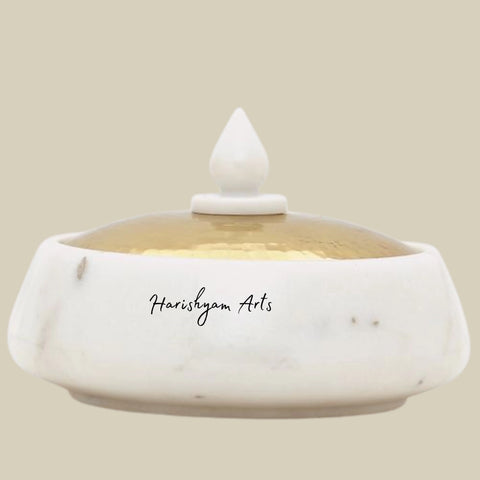 White Marble Trinket Box with Decorative Inlay for Home Decor