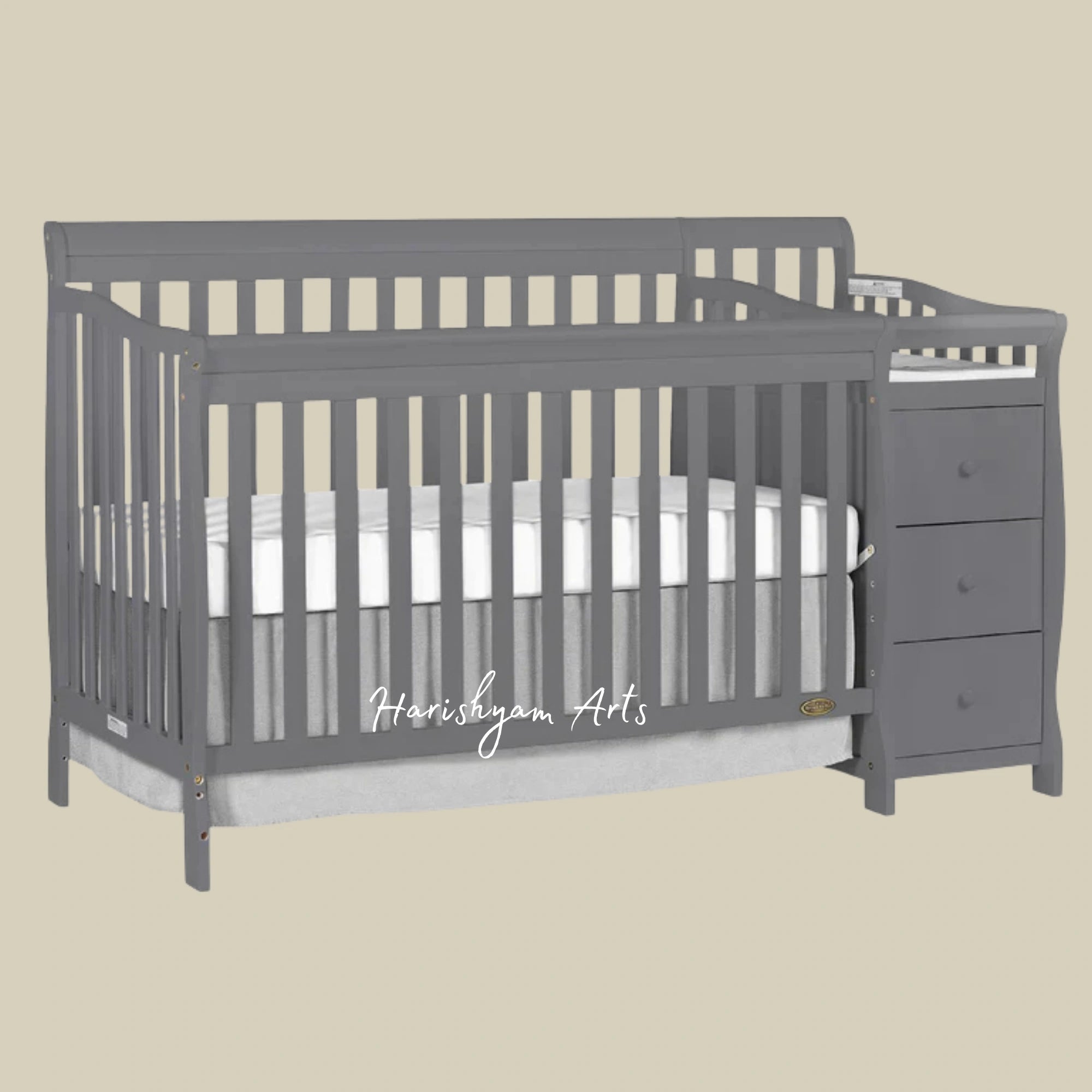 Wooden Baby Crib with Built-In Storage in Premium Teak Wood