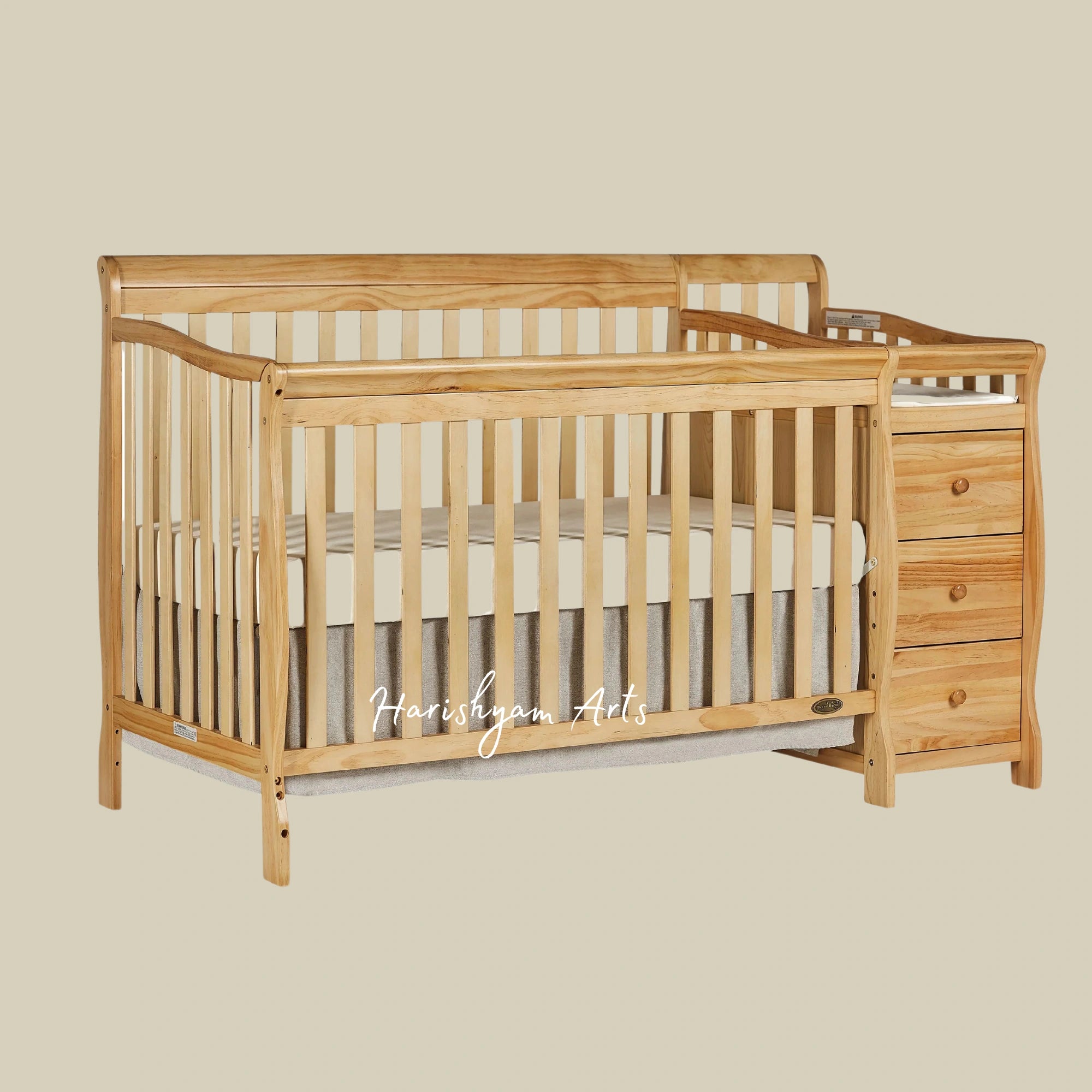 Wooden Baby Crib with Built-In Storage in Premium Teak Wood