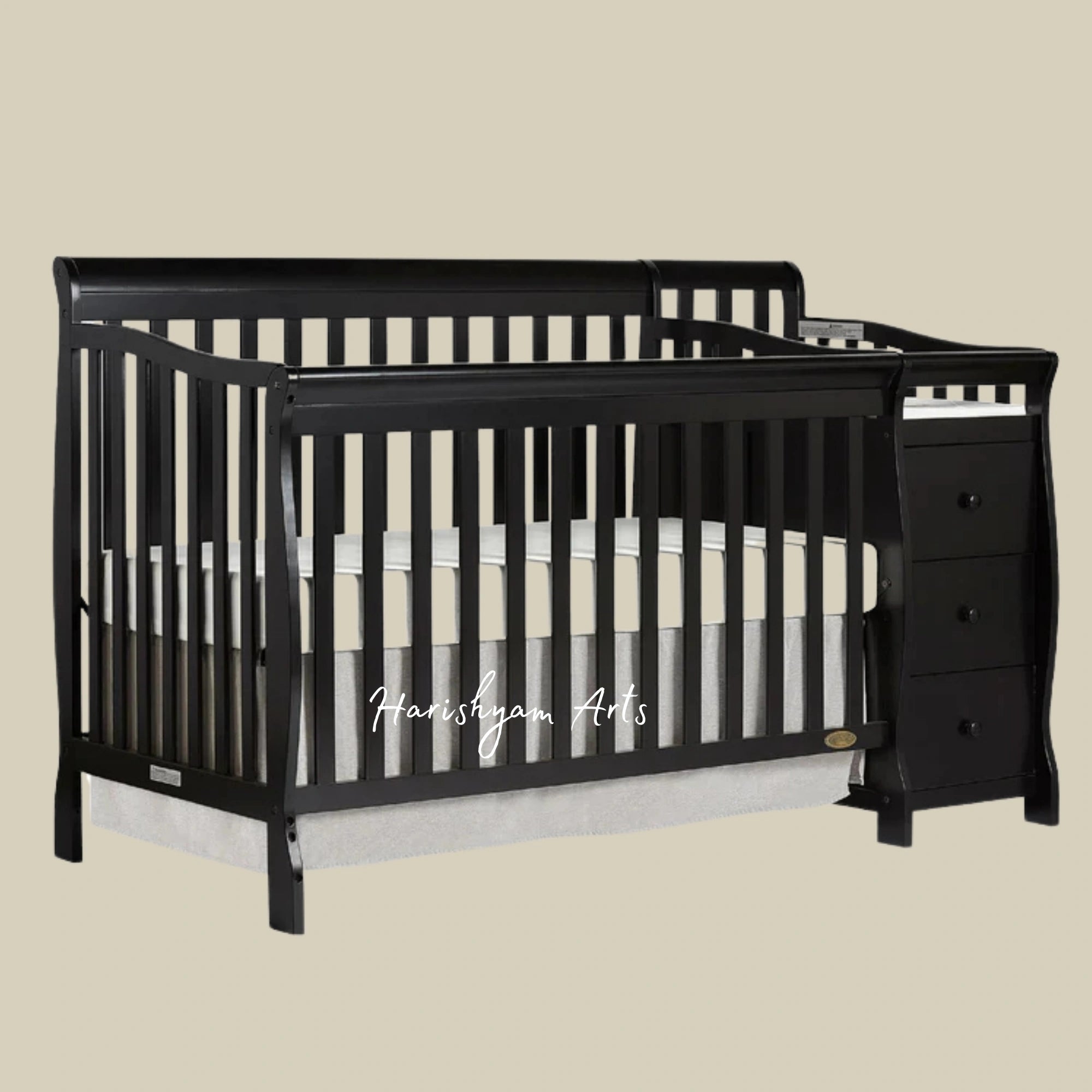 Wooden Baby Crib with Built-In Storage in Premium Teak Wood