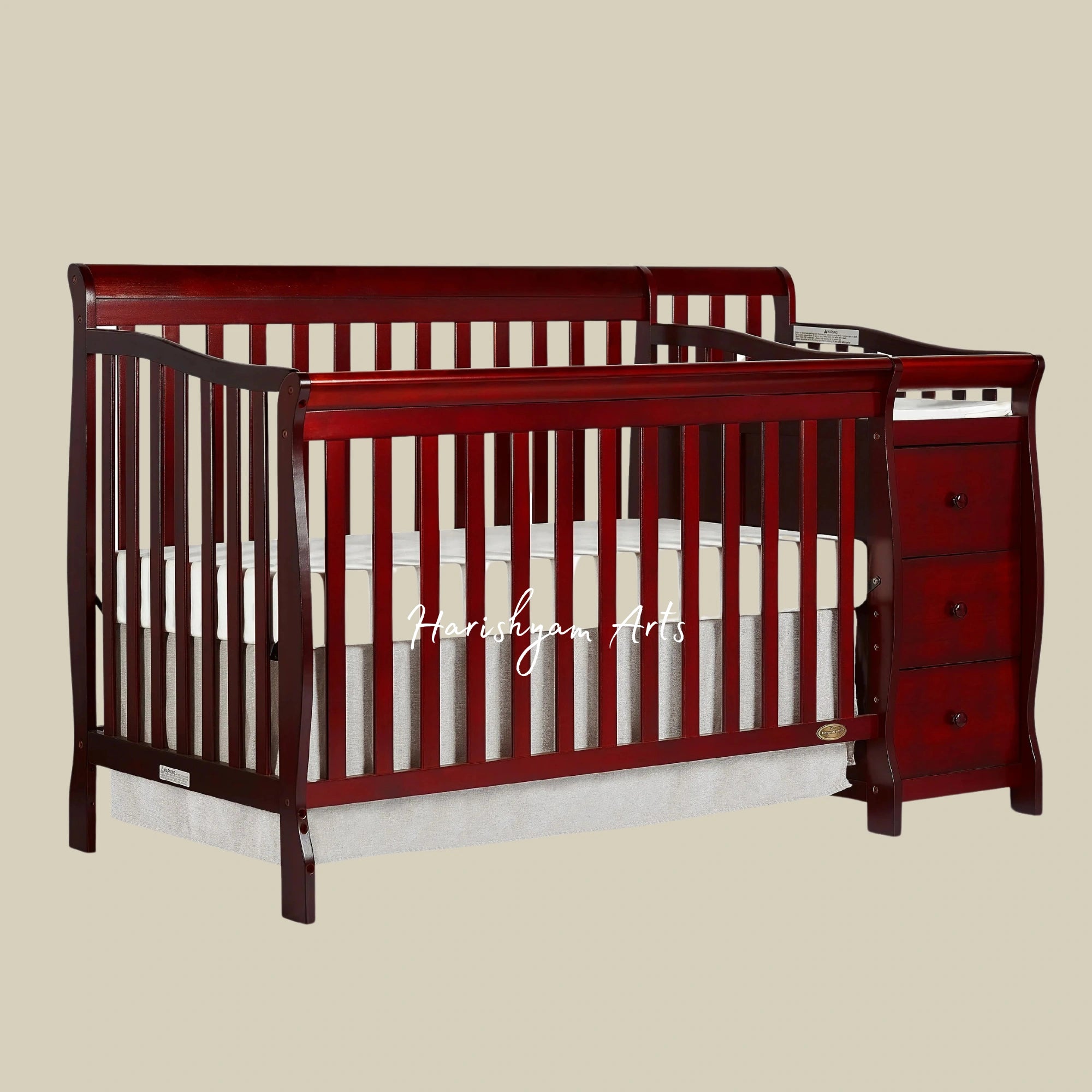 Wooden Baby Crib with Built-In Storage in Premium Teak Wood