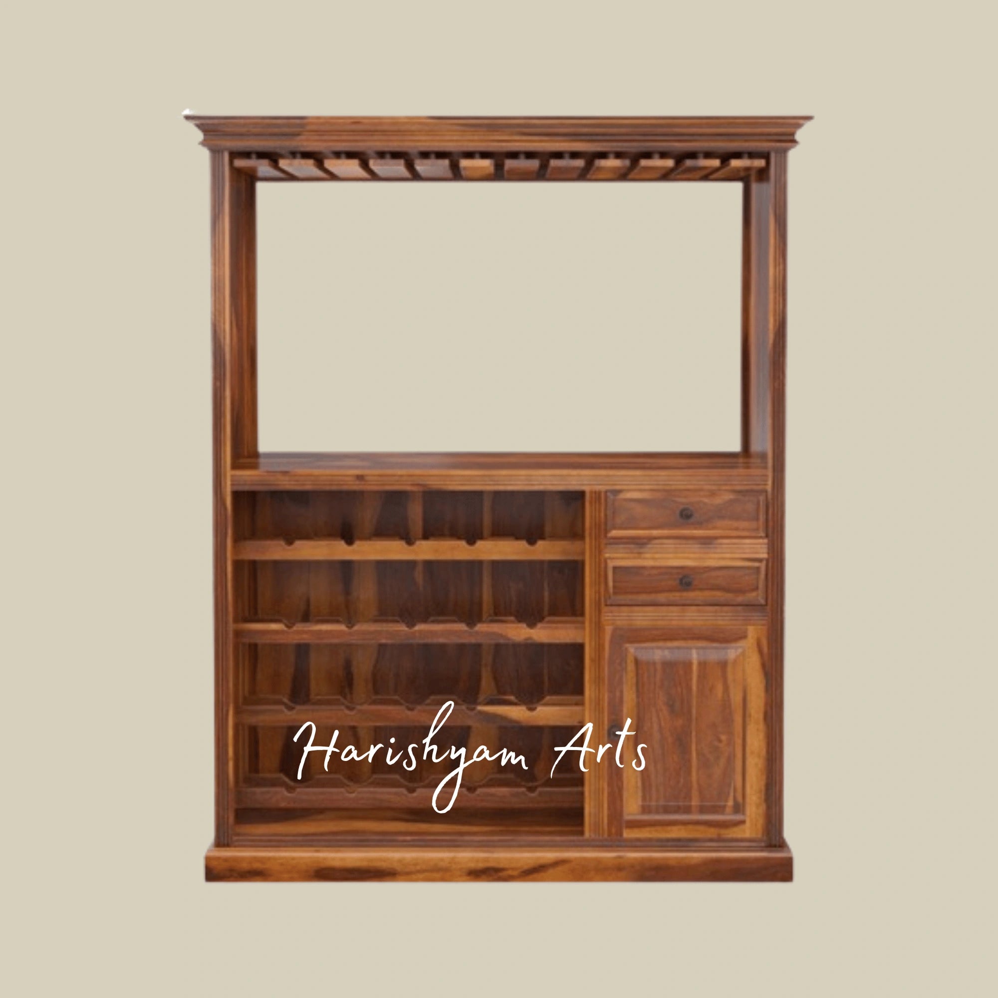Wooden Bar Cabinet with Glass Rack, Bottle Shelves, and Drawer Storage1