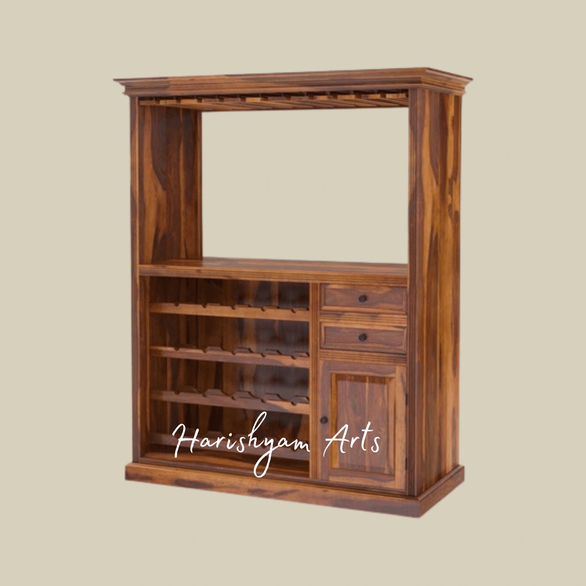 Wooden Bar Cabinet with Glass Rack, Bottle Shelves, and Drawer Storage2