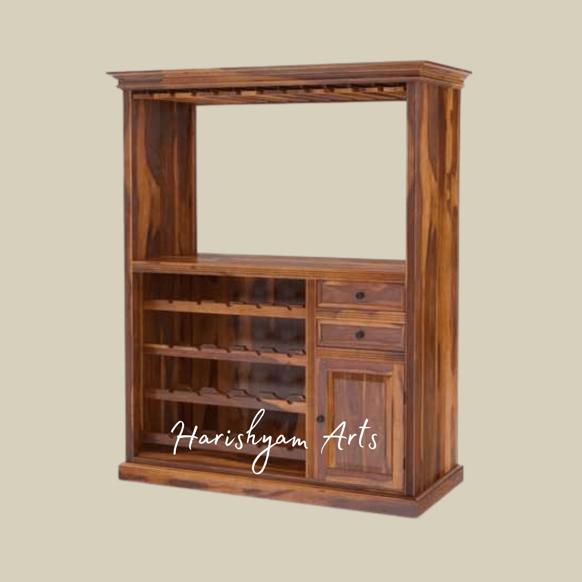 Wooden Bar Cabinet with Glass Rack, Bottle Shelves, and Drawer Storage3